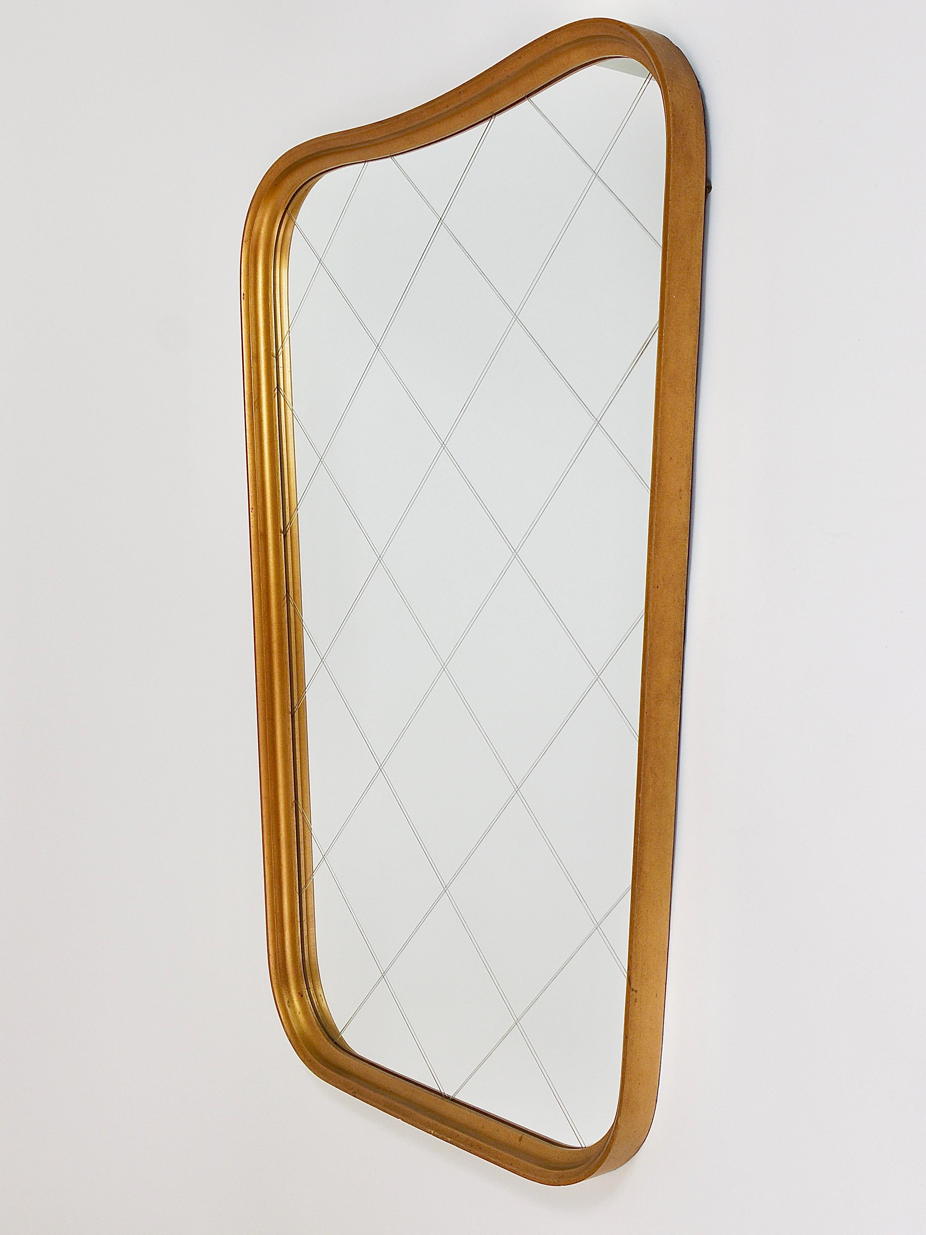 20th Century Large Mid-Century Golden Wall Mirror with Faceted Check Pattern, Austria, 1950s For Sale