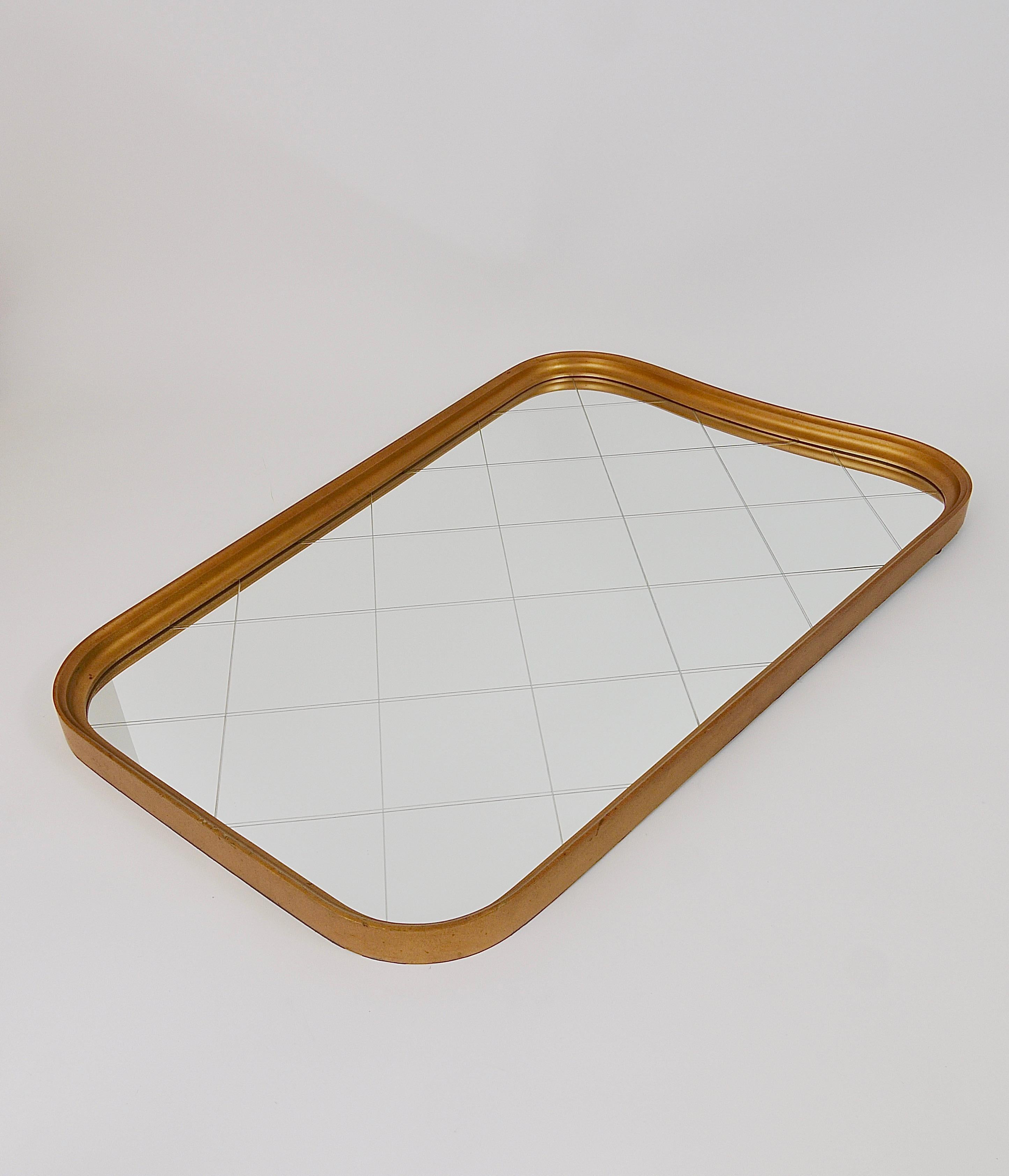 Large Mid-Century Golden Wall Mirror with Faceted Check Pattern, Austria, 1950s For Sale 1