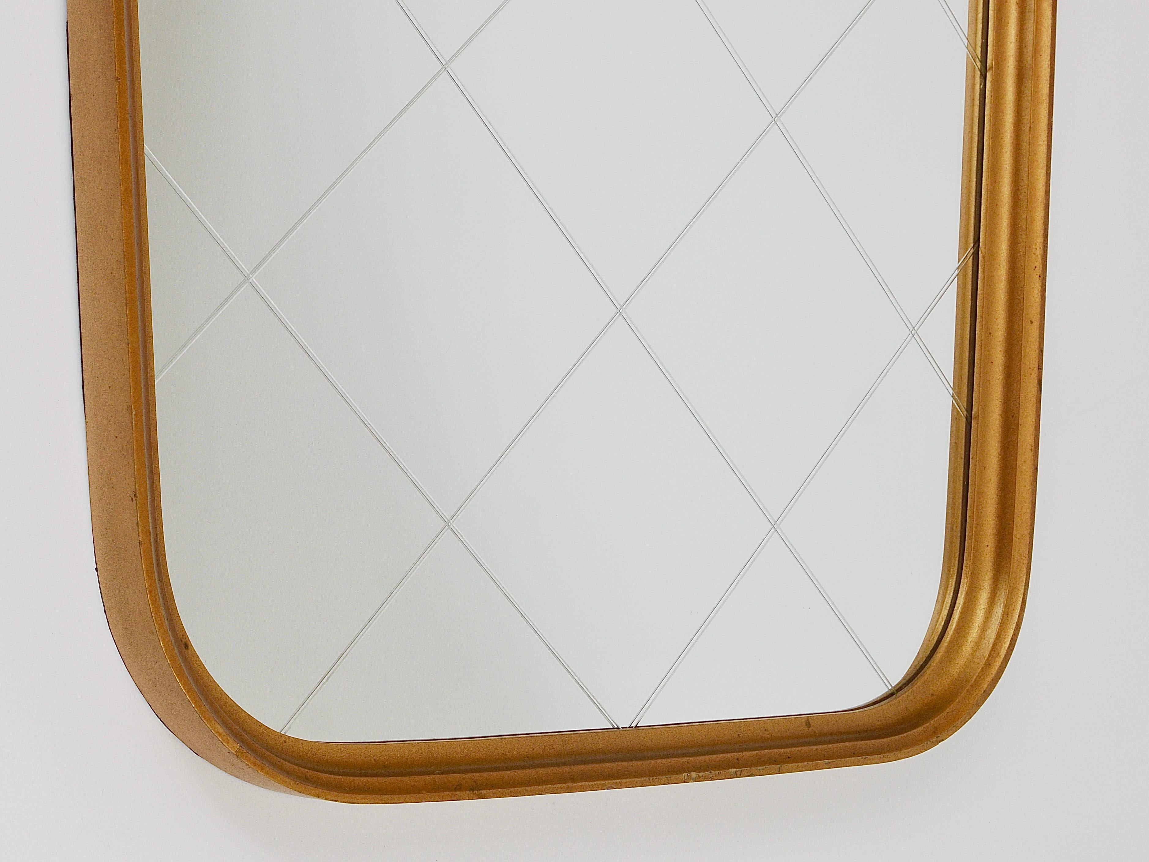 Large Mid-Century Golden Wall Mirror with Faceted Check Pattern, Austria, 1950s For Sale 3