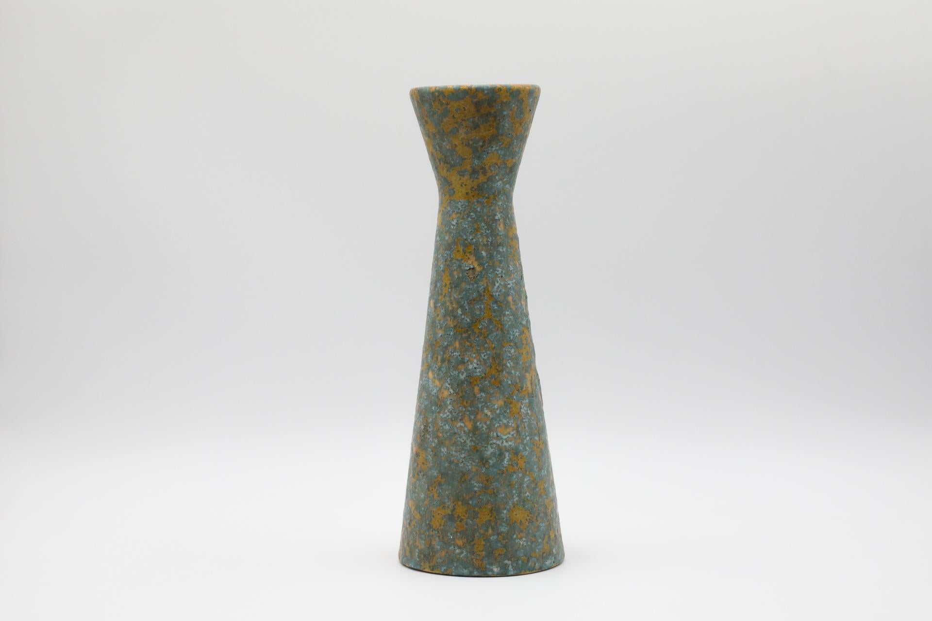Glazed Large Mid-Century Gray and Yellow Lava Vase with Hourglass Shape