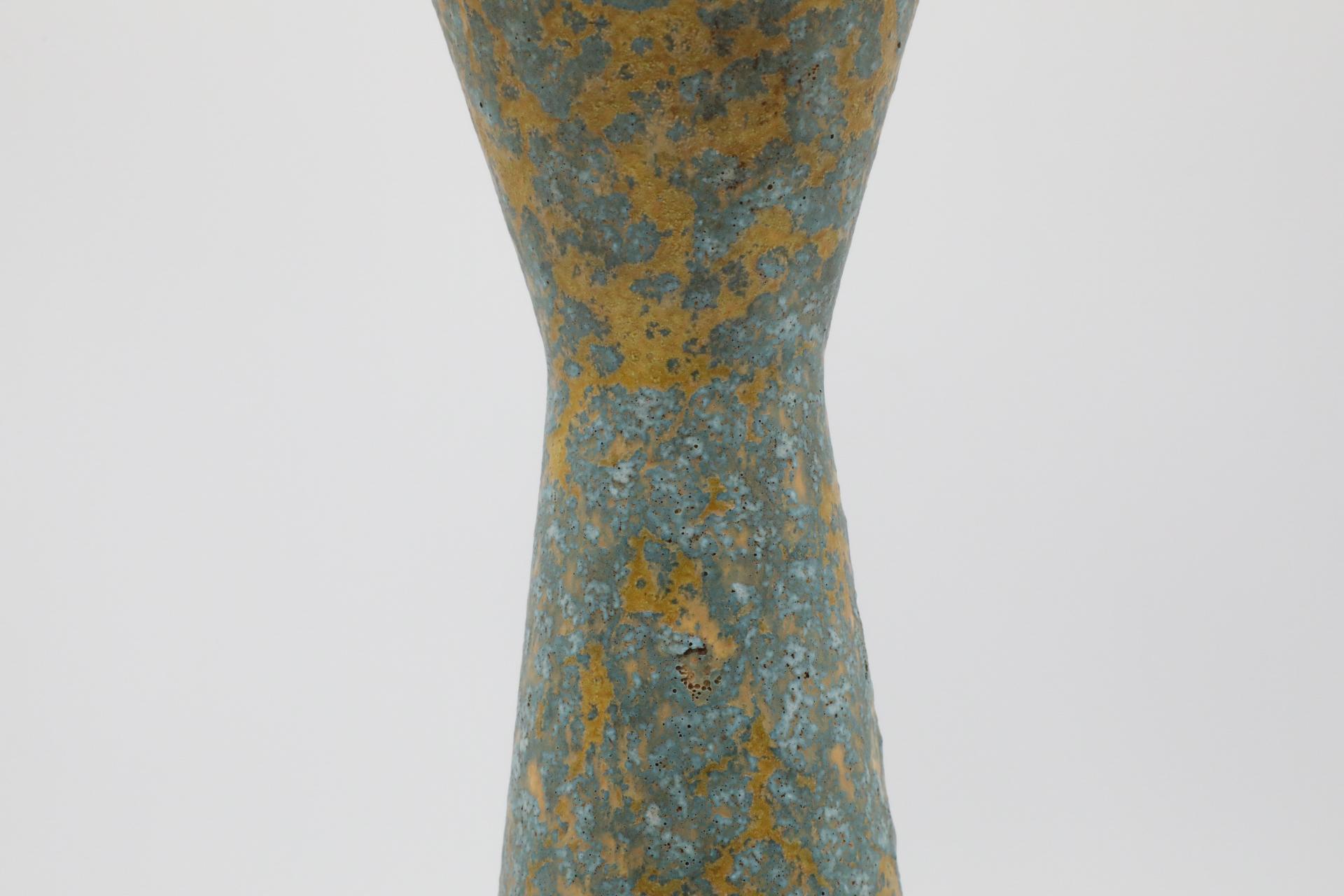 Ceramic Large Mid-Century Gray and Yellow Lava Vase with Hourglass Shape