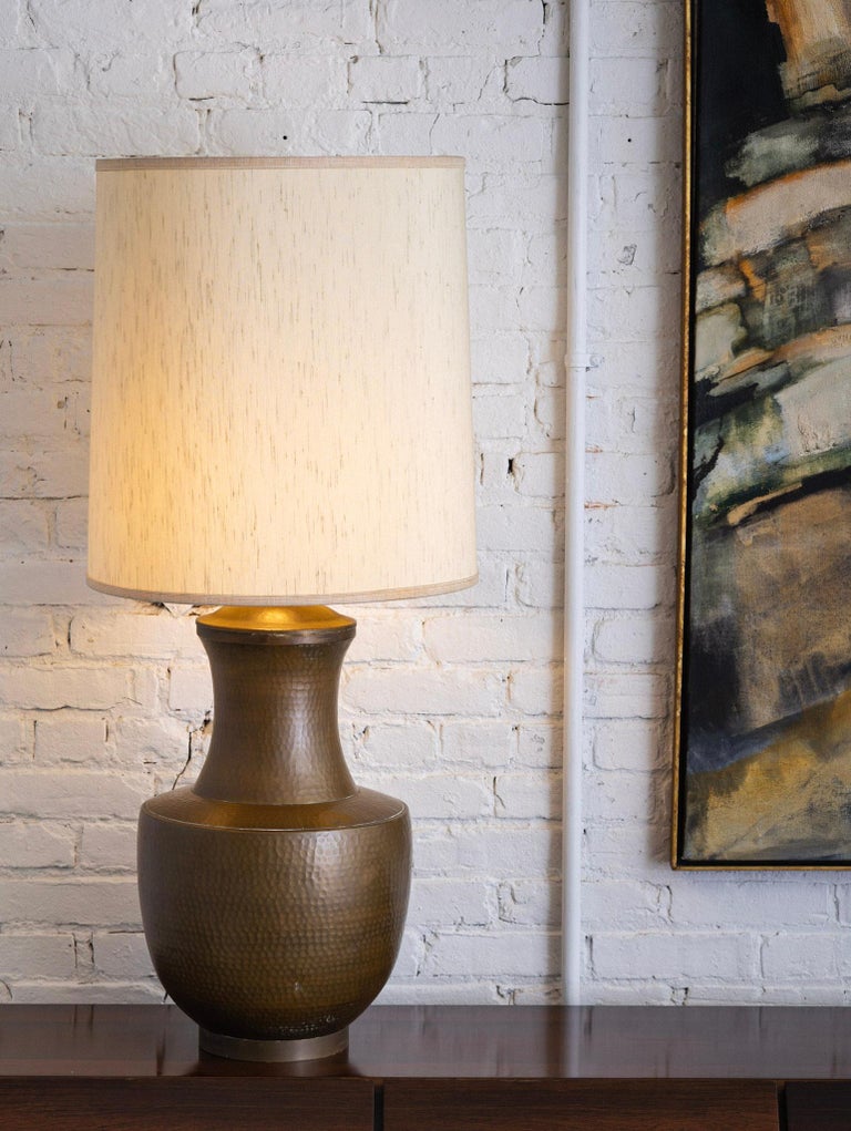 Large Mid Century Hammered Brass Table Lamp at 1stDibs