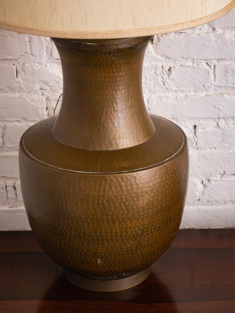 Large Mid Century Hammered Brass Table Lamp at 1stDibs