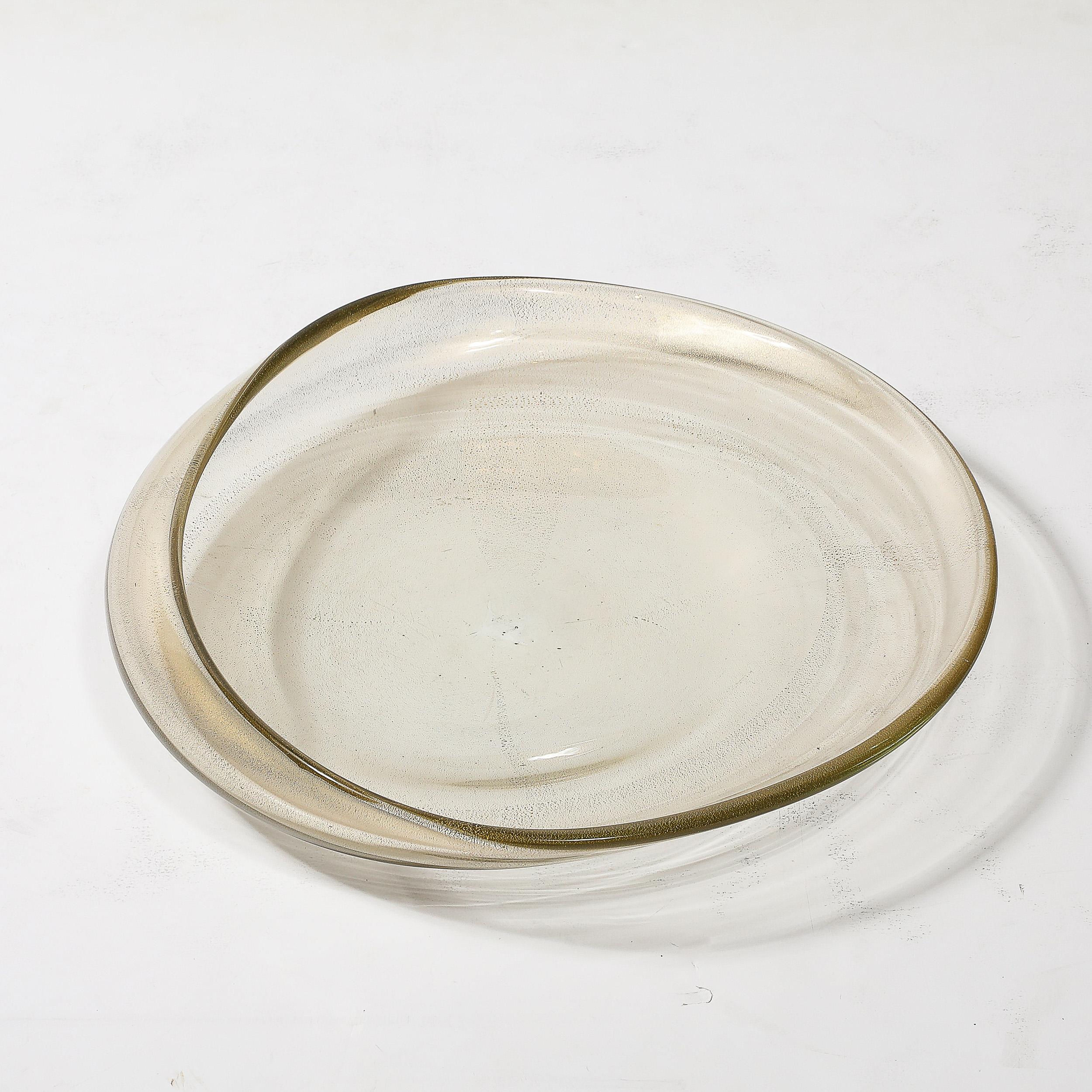 Large Mid-Century Hand-Blown Murano Glass Bowl W/24 Karat Gold Fleck Detailing For Sale 4