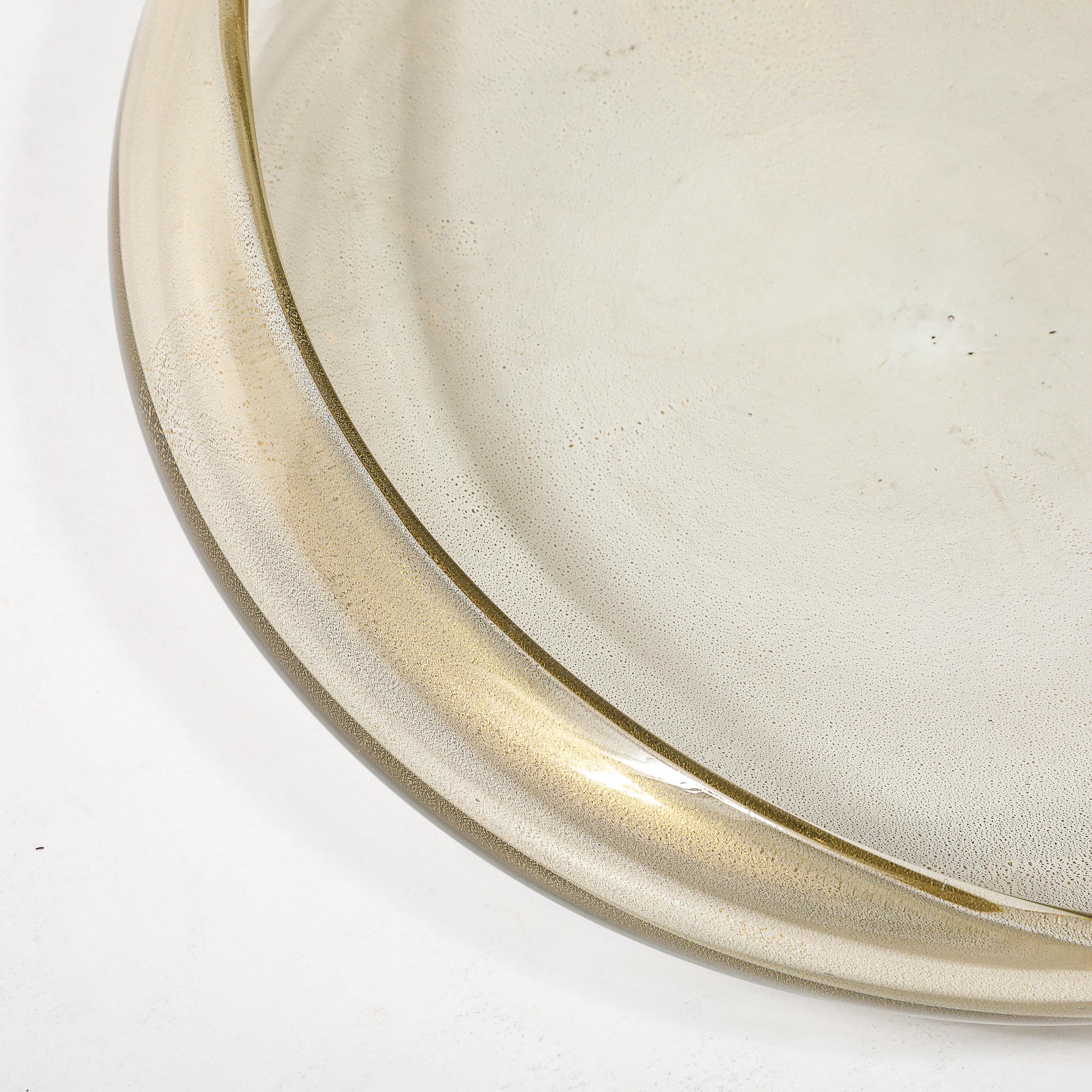 Large Mid-Century Hand-Blown Murano Glass Bowl W/24 Karat Gold Fleck Detailing For Sale 5