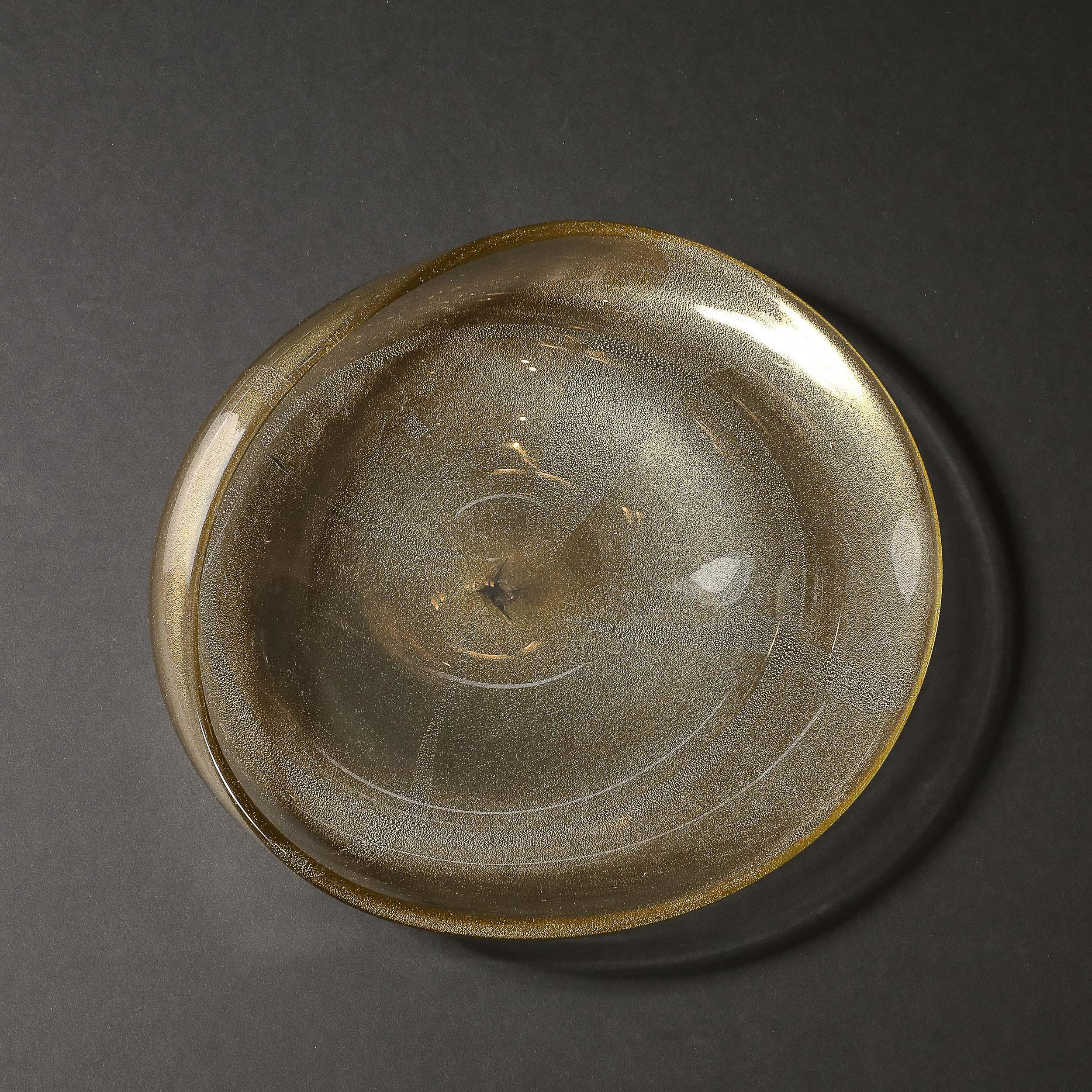 Large Mid-Century Hand-Blown Murano Glass Bowl W/24 Karat Gold Fleck Detailing For Sale 6