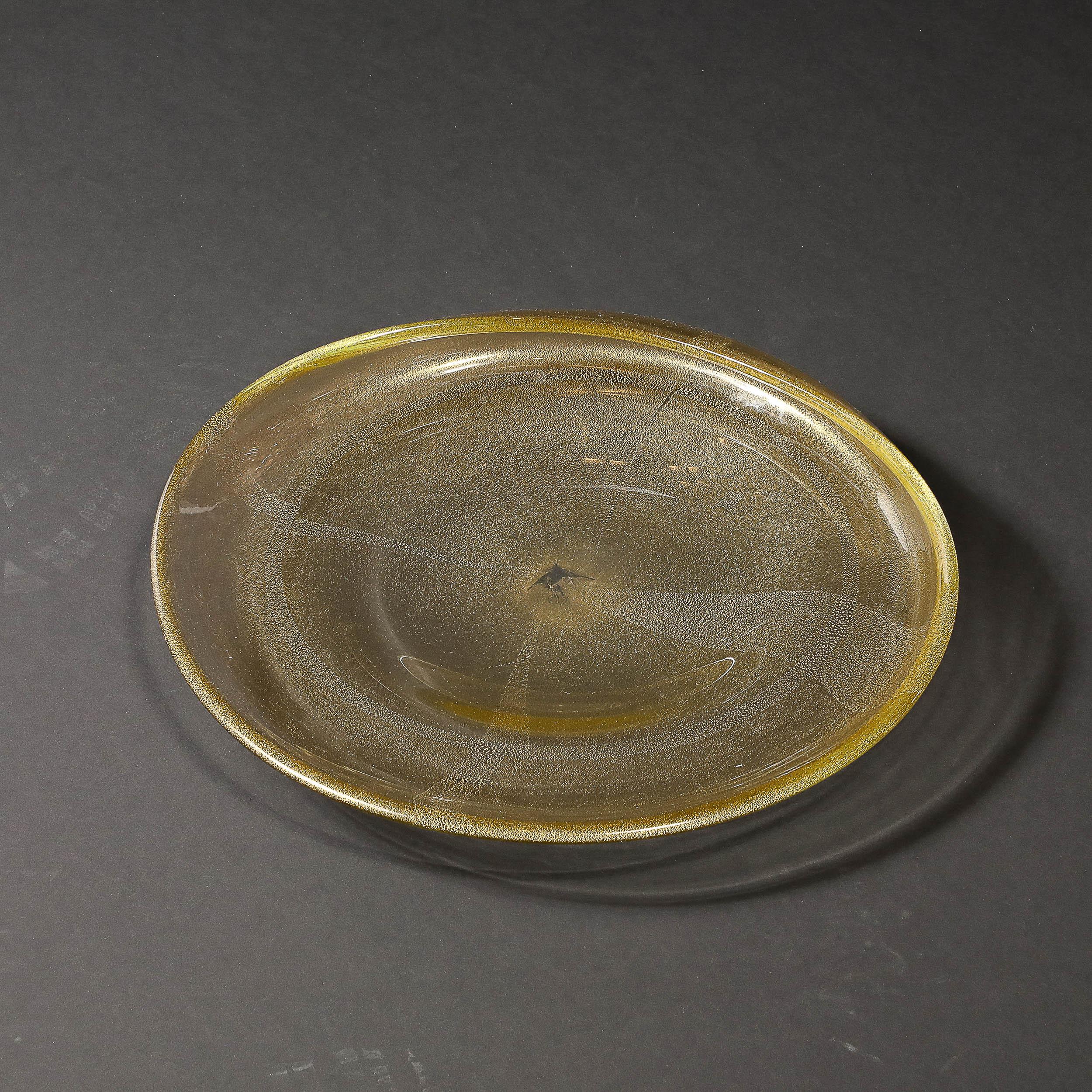 Large Mid-Century Hand-Blown Murano Glass Bowl W/24 Karat Gold Fleck Detailing For Sale 10