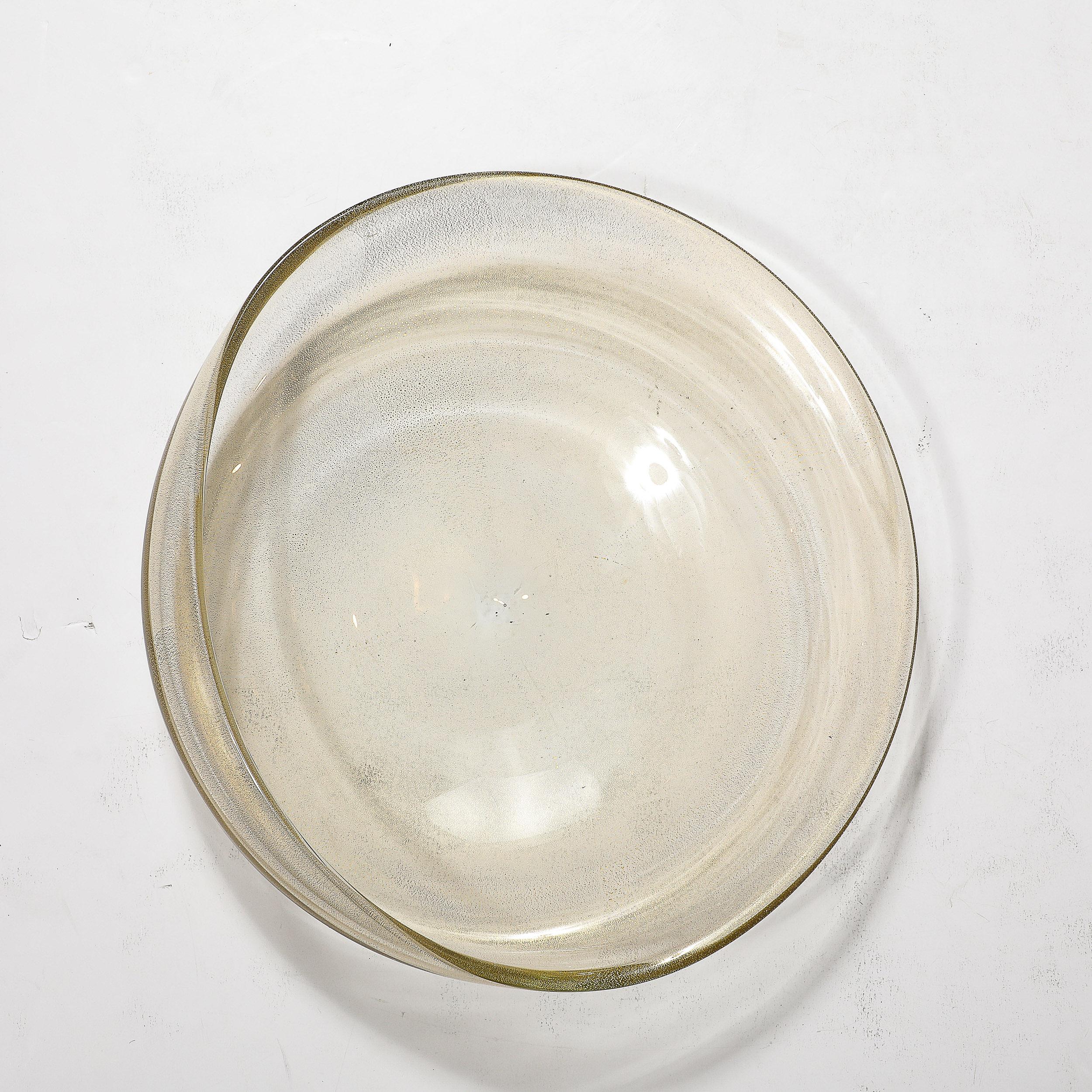 Mid-Century Modern Large Mid-Century Hand-Blown Murano Glass Bowl W/24 Karat Gold Fleck Detailing For Sale