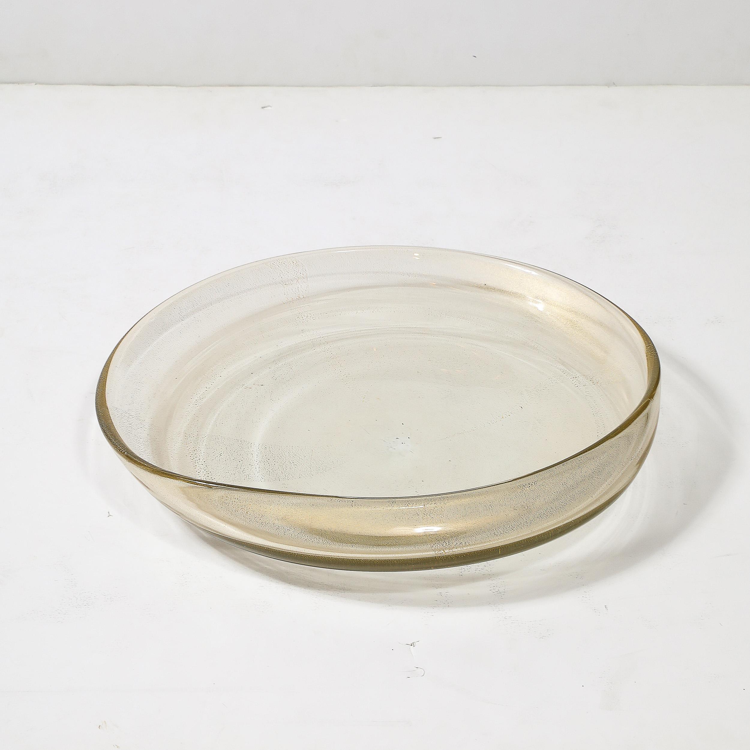 Italian Large Mid-Century Hand-Blown Murano Glass Bowl W/24 Karat Gold Fleck Detailing For Sale