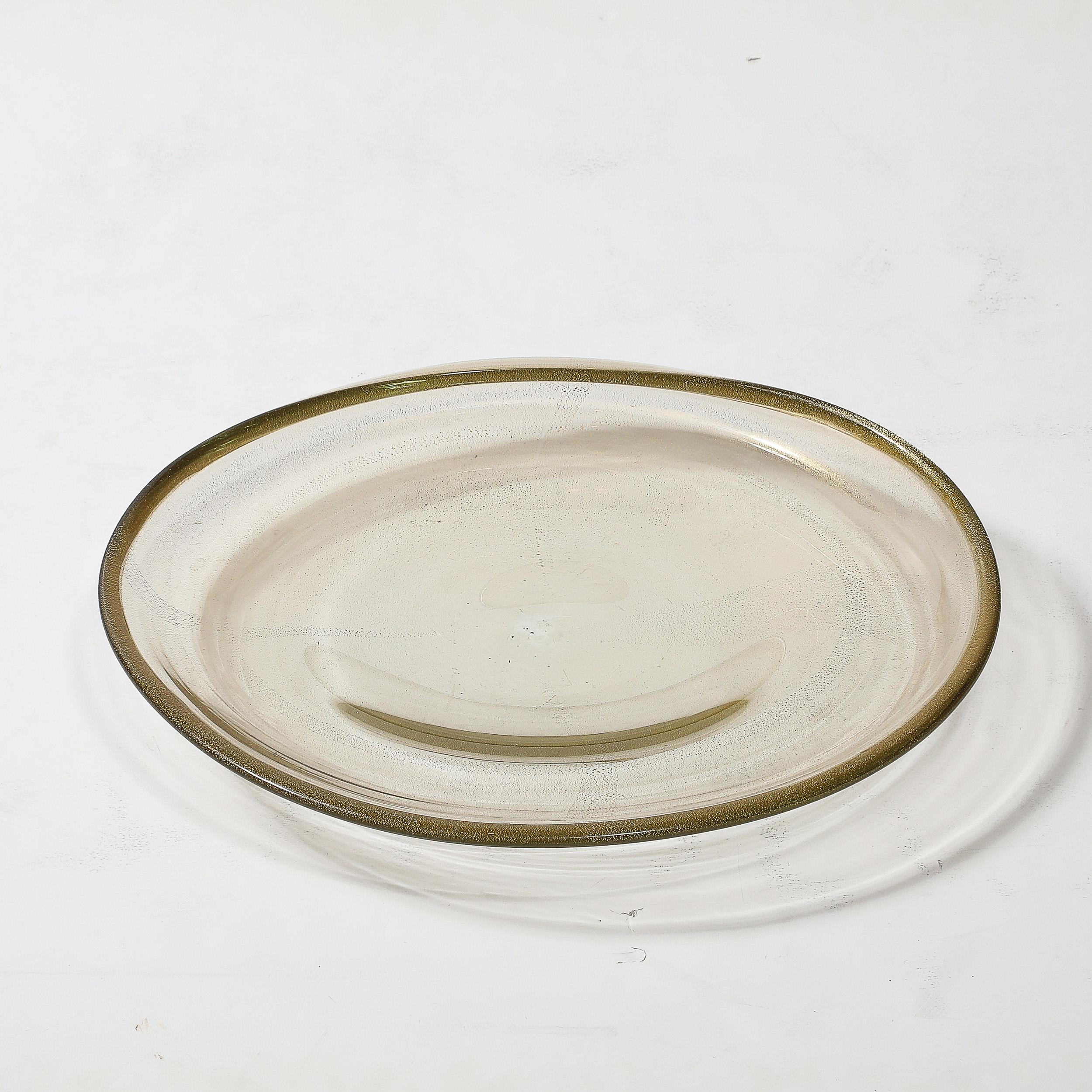 Mid-20th Century Large Mid-Century Hand-Blown Murano Glass Bowl W/24 Karat Gold Fleck Detailing For Sale