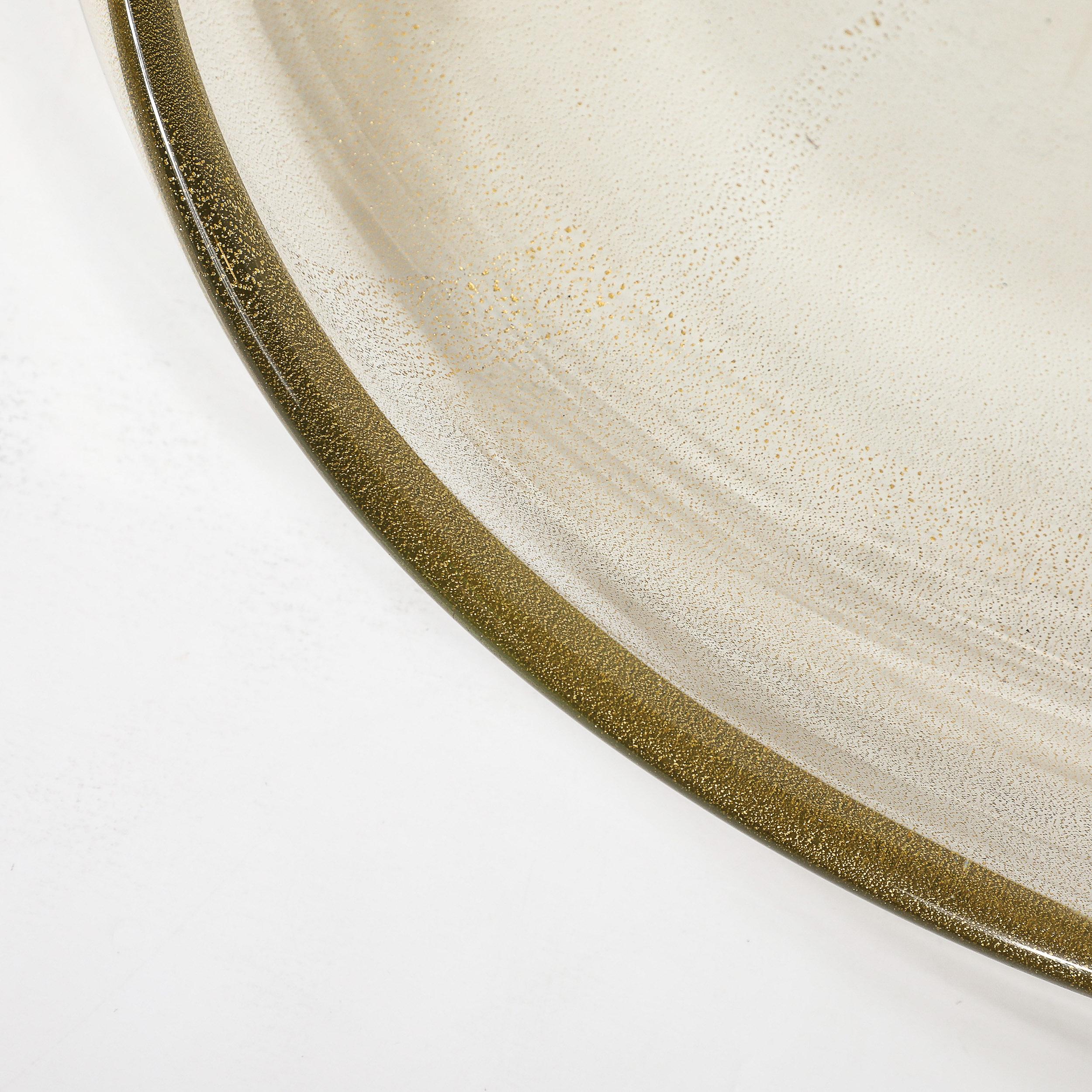 Large Mid-Century Hand-Blown Murano Glass Bowl W/24 Karat Gold Fleck Detailing For Sale 1