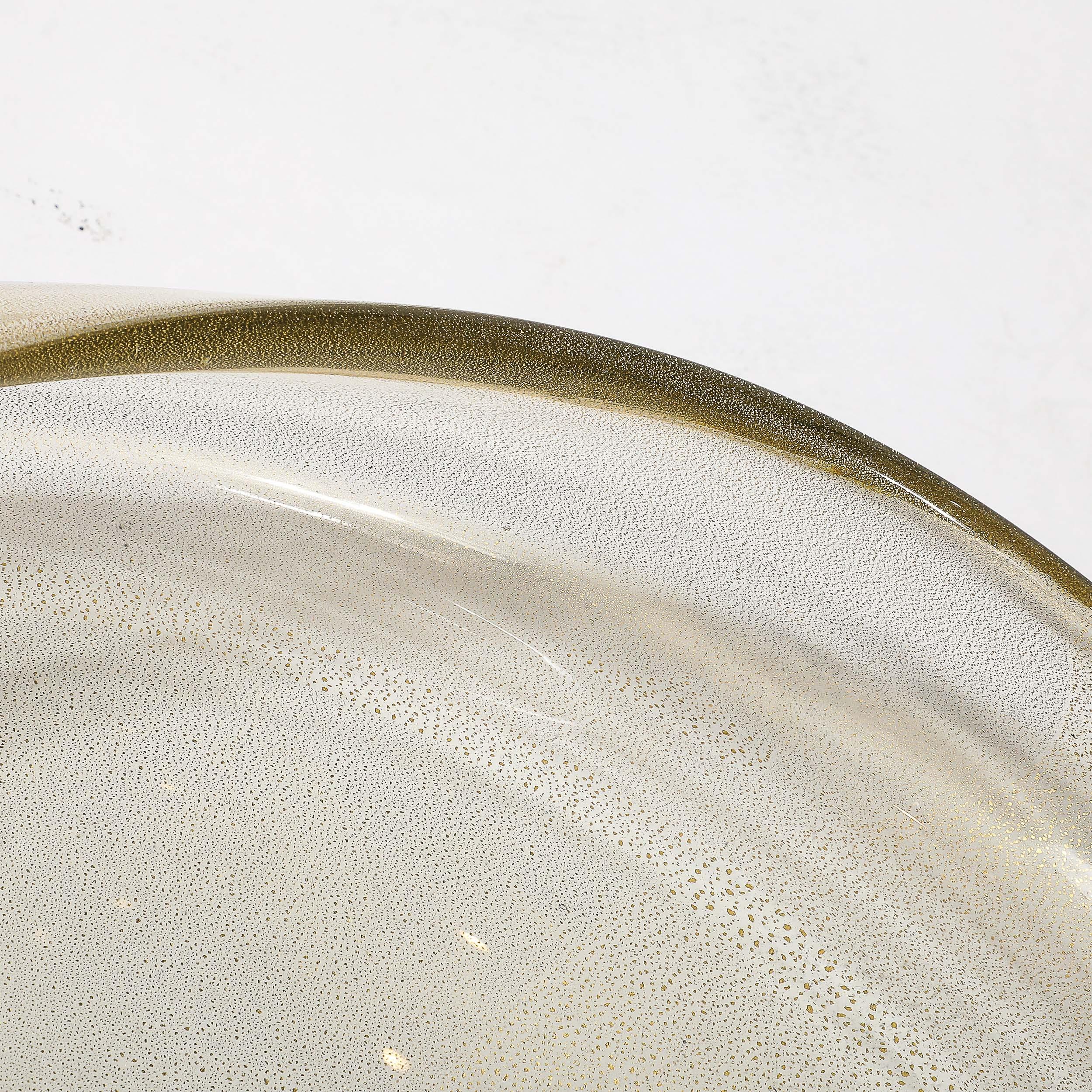 Large Mid-Century Hand-Blown Murano Glass Bowl W/24 Karat Gold Fleck Detailing For Sale 2