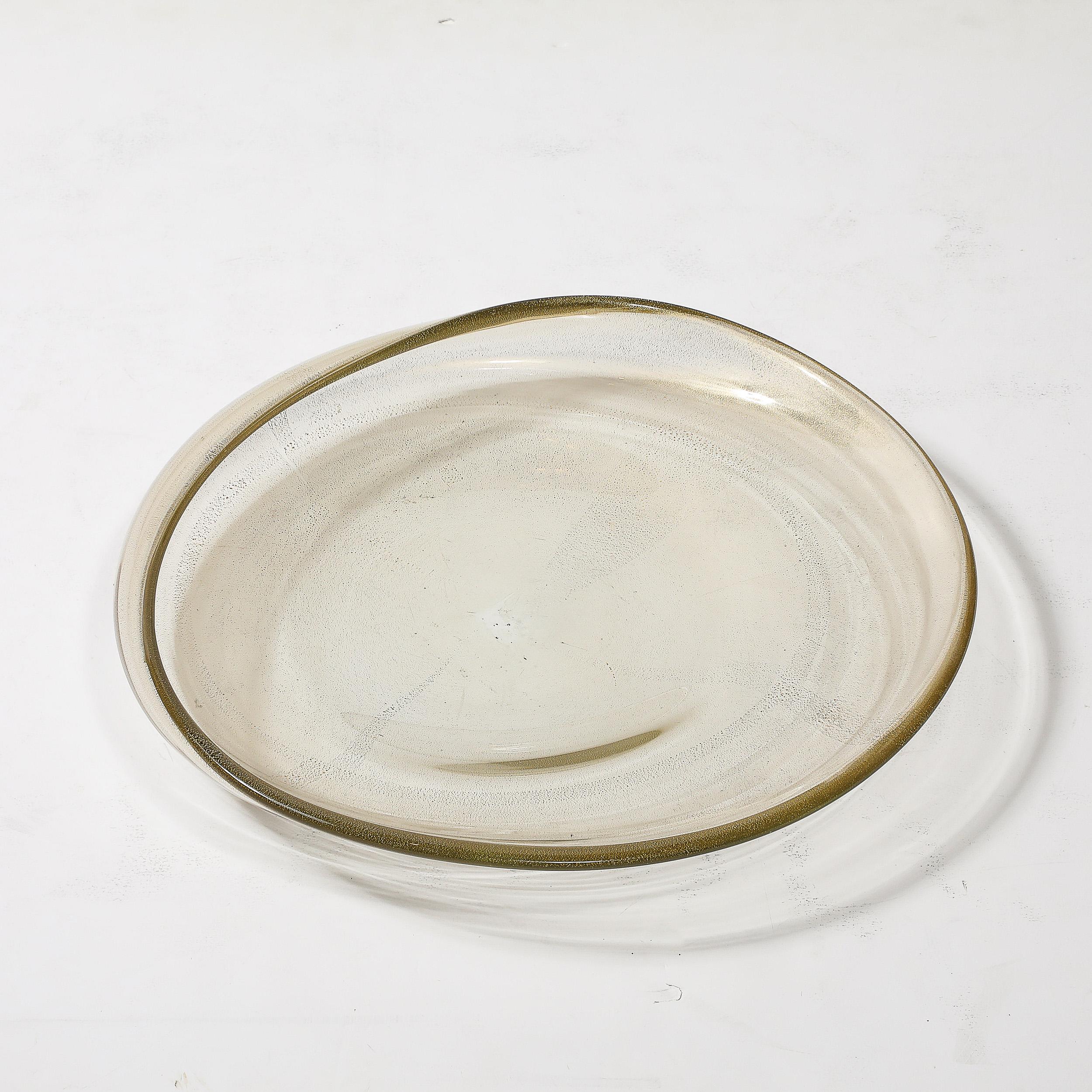 Large Mid-Century Hand-Blown Murano Glass Bowl W/24 Karat Gold Fleck Detailing For Sale 3