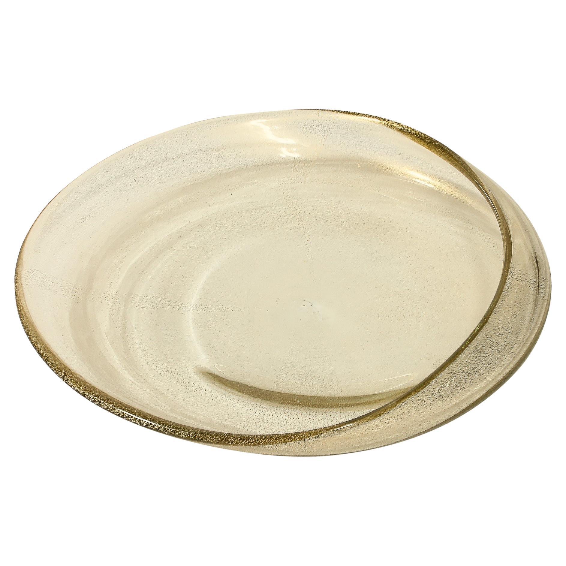 Large Mid-Century Hand-Blown Murano Glass Bowl W/24 Karat Gold Fleck Detailing