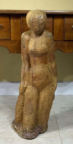 Large Mid Century Hand Carved Cubist Wood Sculpture