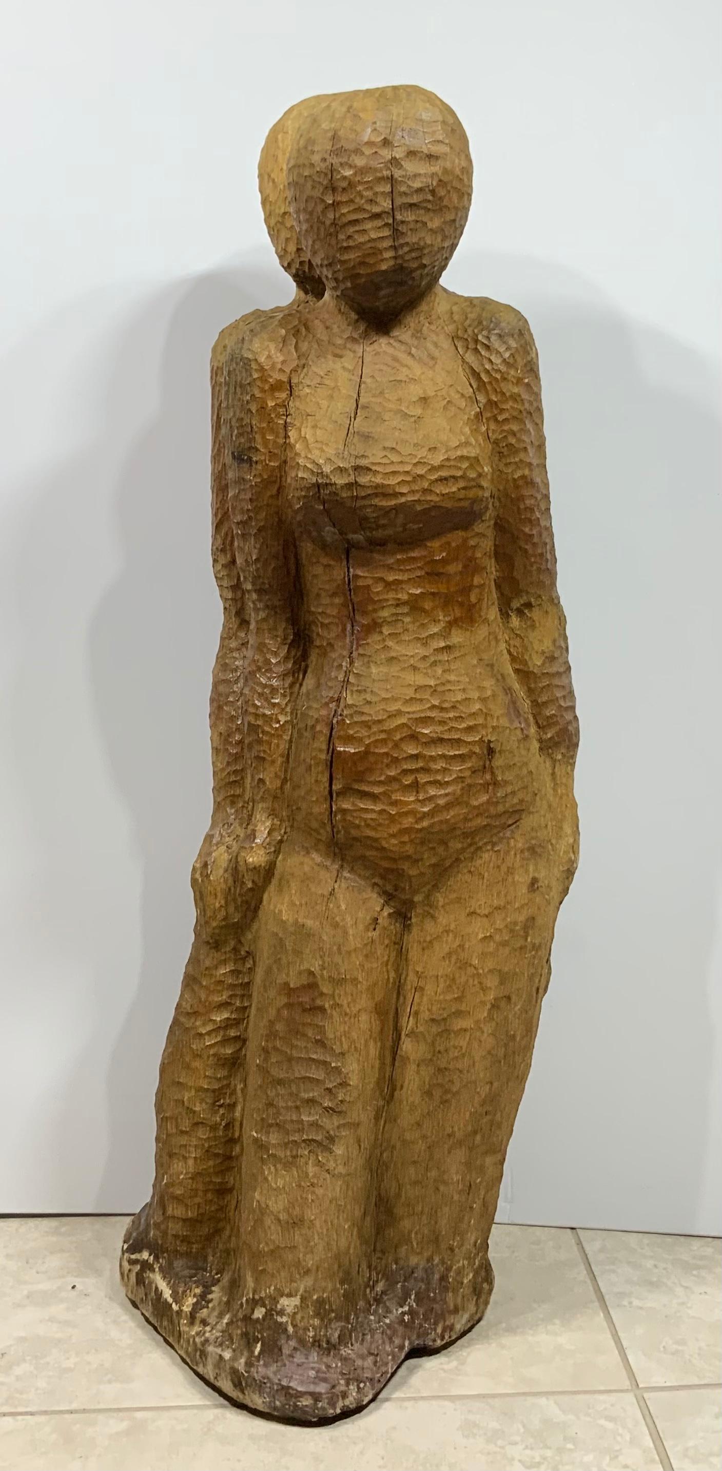 Sculpté à la main Grande sculpture cubiste en bois sculptée à la main du milieu du siècle dernier en vente