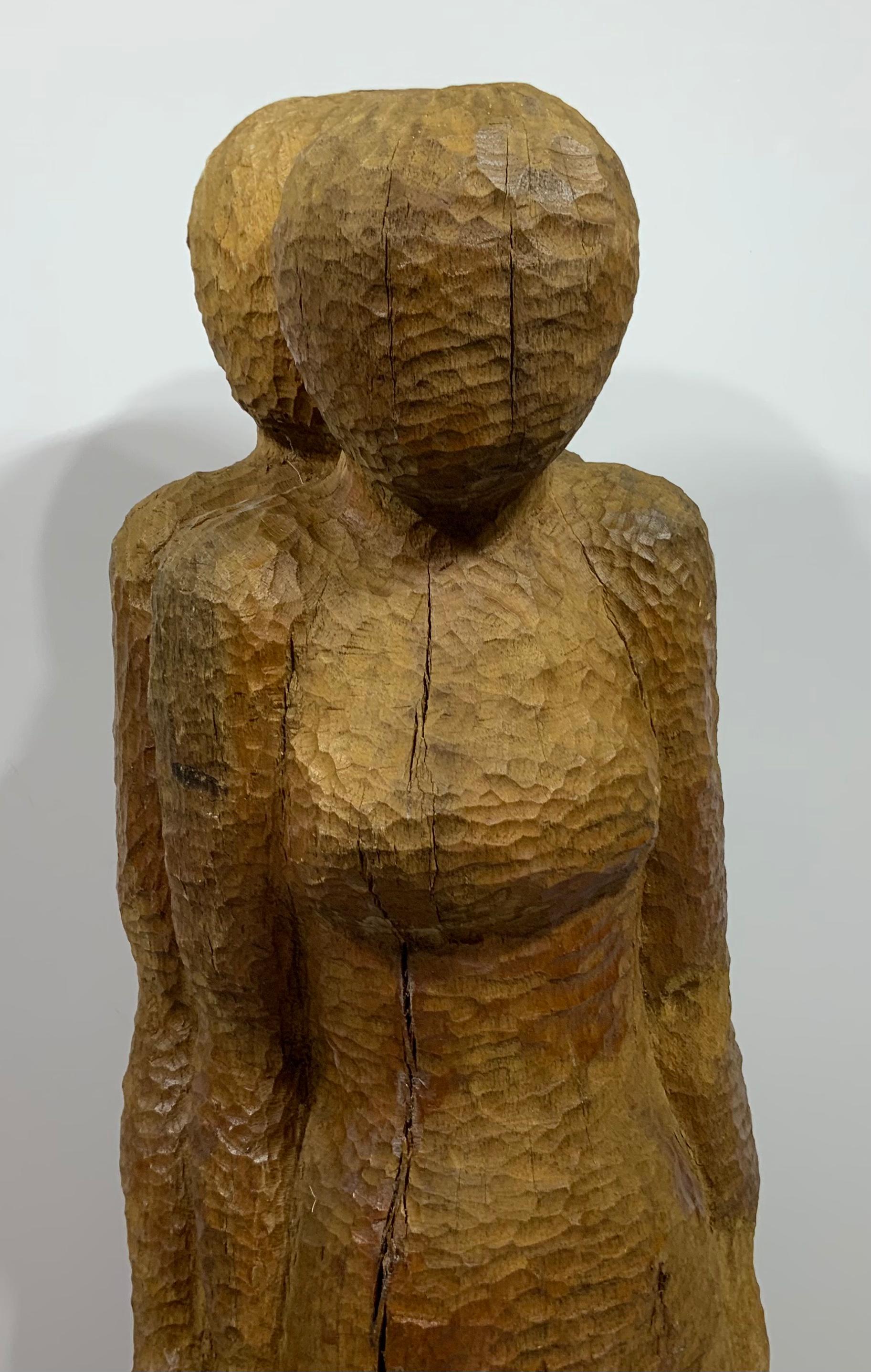 Large Mid Century Hand Carved Cubist Wood Sculpture In Good Condition For Sale In Delray Beach, FL