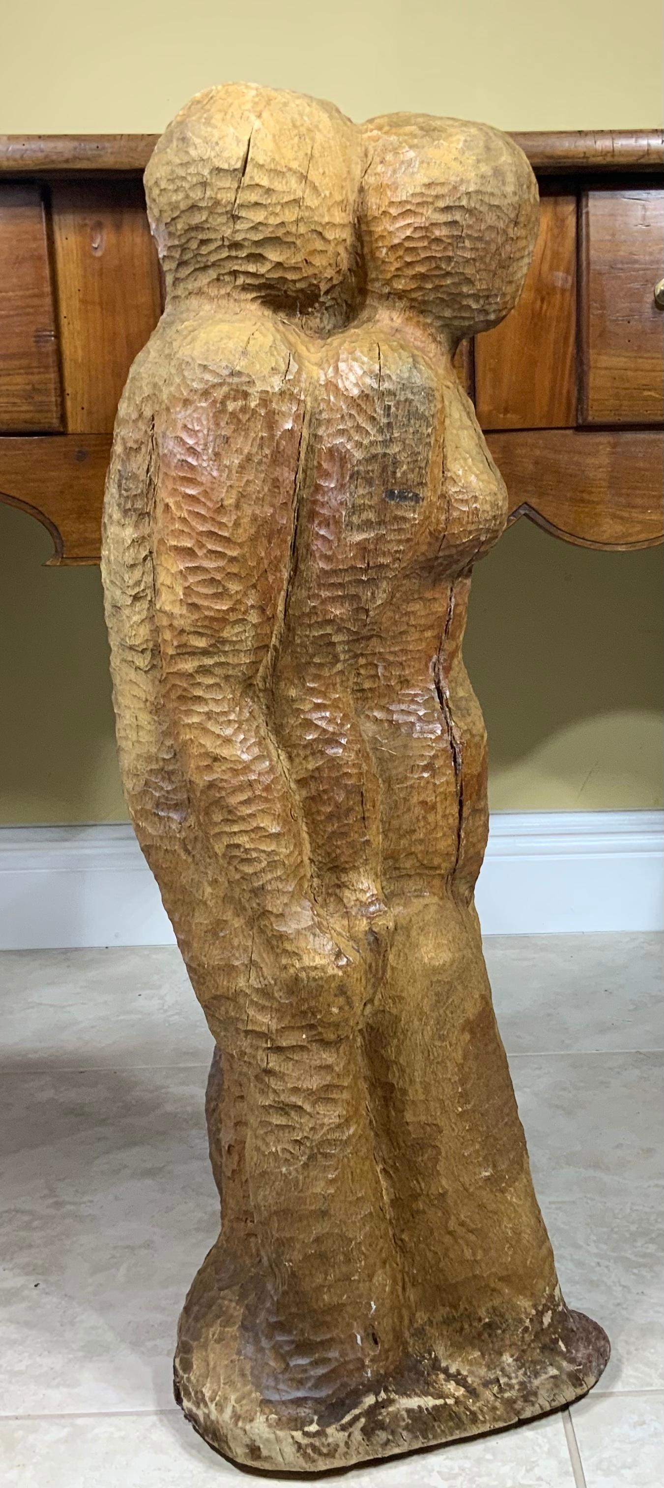 Large Mid Century Hand Carved Cubist Wood Sculpture For Sale 3
