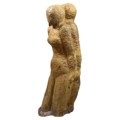 Gran Escultura Cubista de Madera Tallada a Mano de Mediados de Siglo