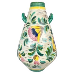 Grand vase de sol en céramique peint à la main:: années 1970