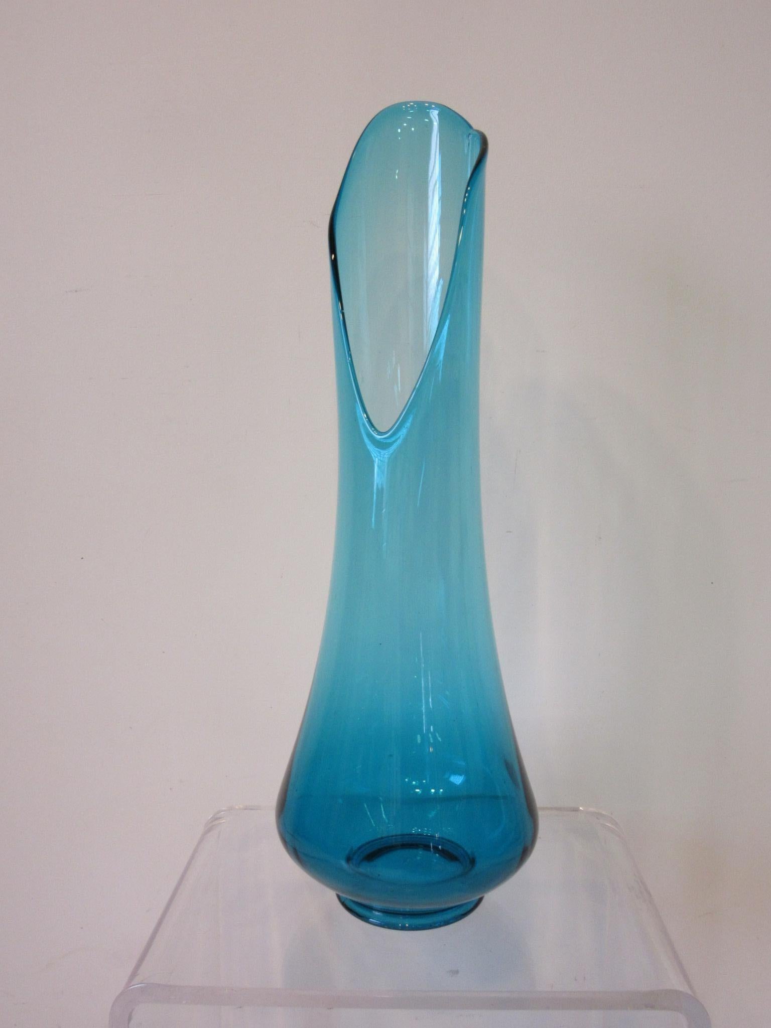 Blown Glass Large Midcentury Hand Blown Vase by LE Smith Simplicity Collection 