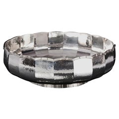 Large Mid-Century Handmade Hammered Silver Bowl