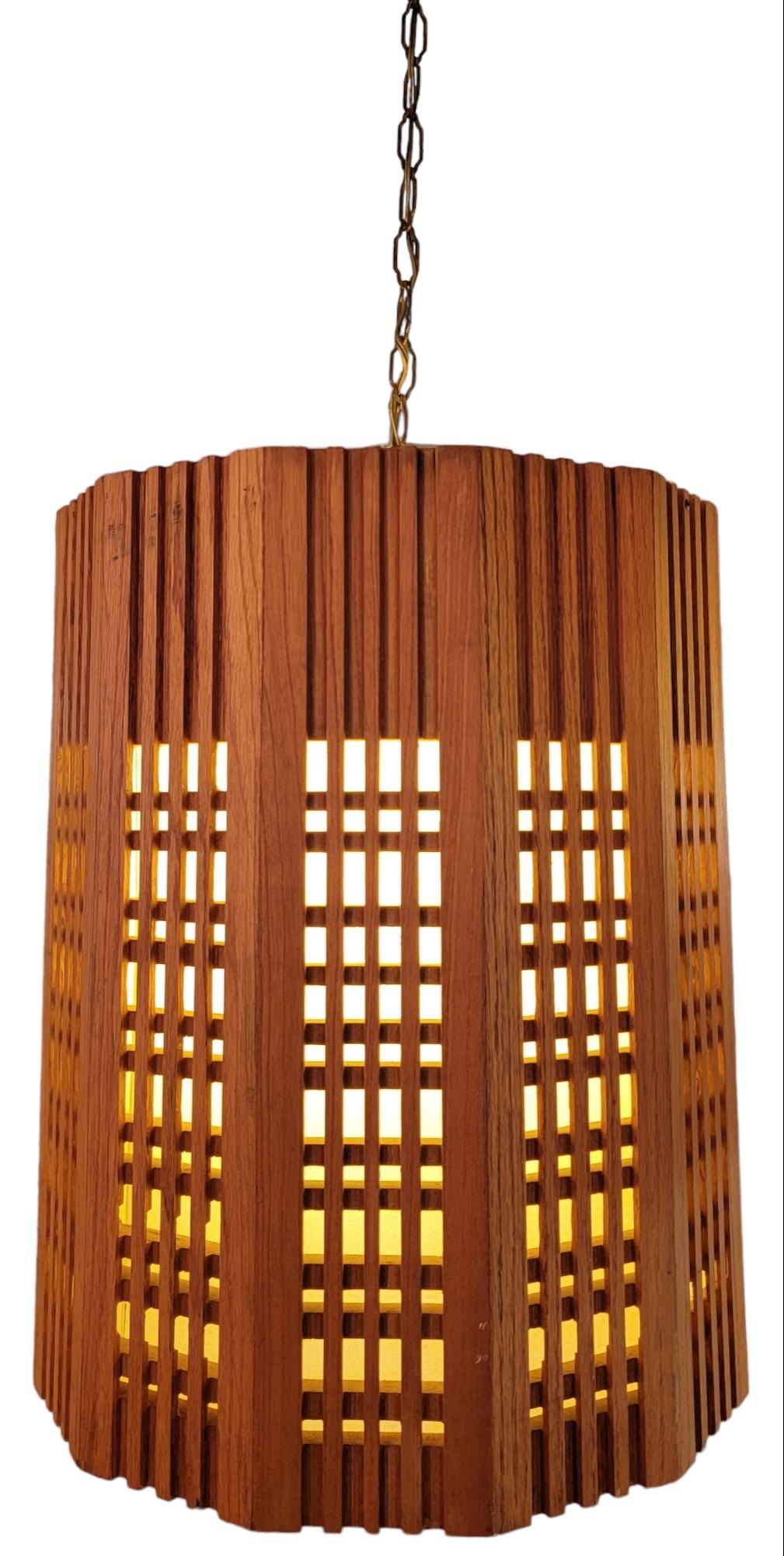 Wood Large Mid Century Danish Haning Teak Pendant Lamp For Sale