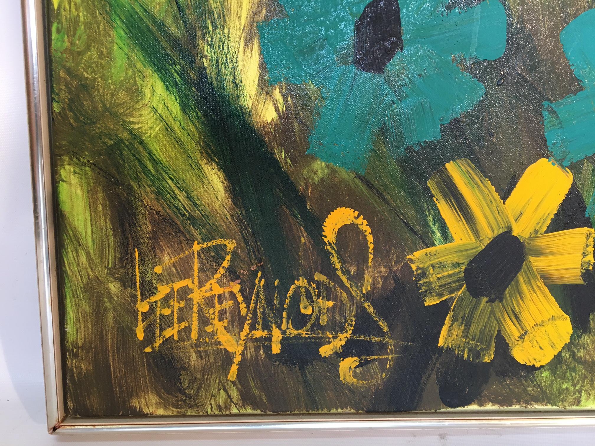 Large Mid Century Hollywood Regency Floral Painting By Lee