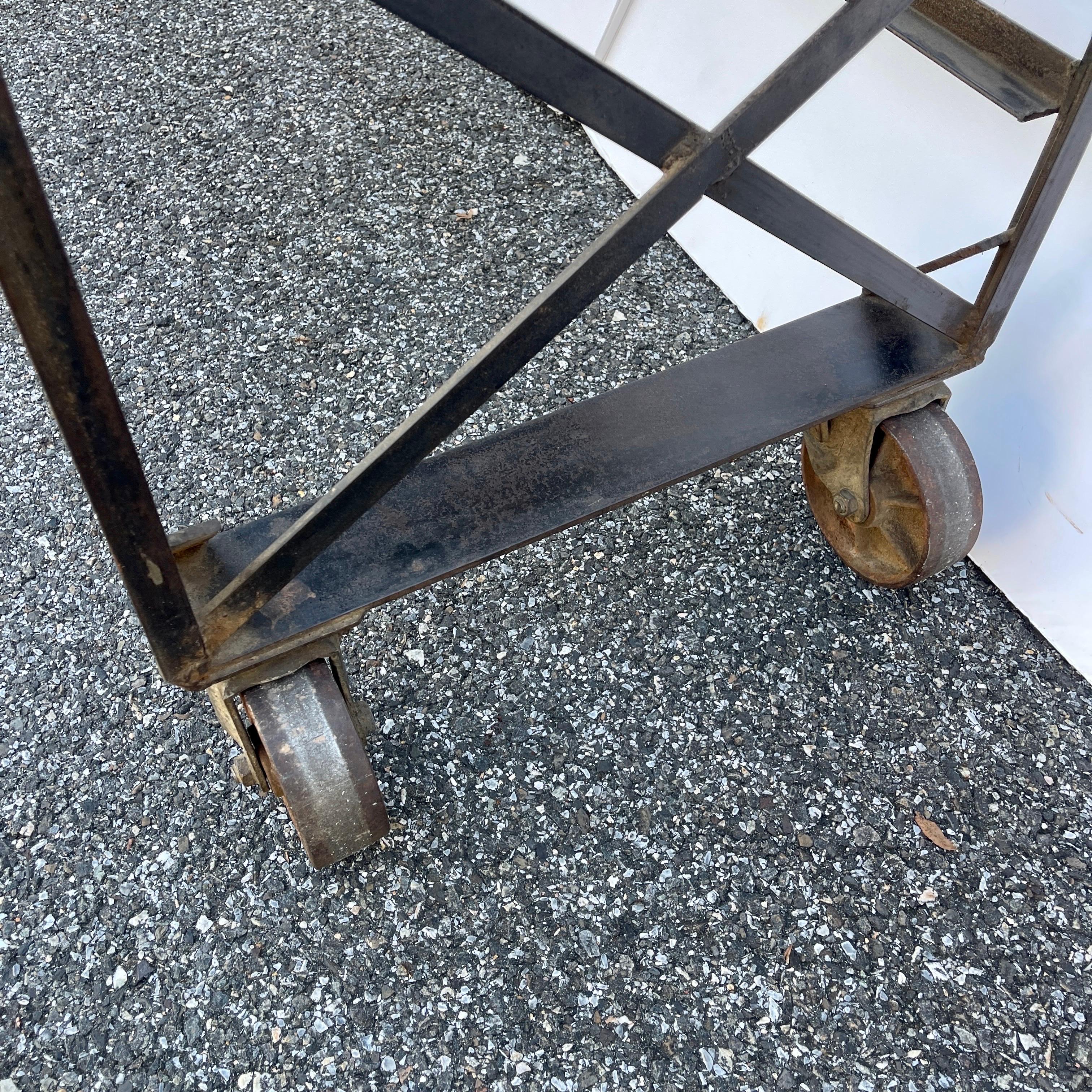 Large Mid-Century Industrial Steel Desk Work Table on Wheels For Sale 3