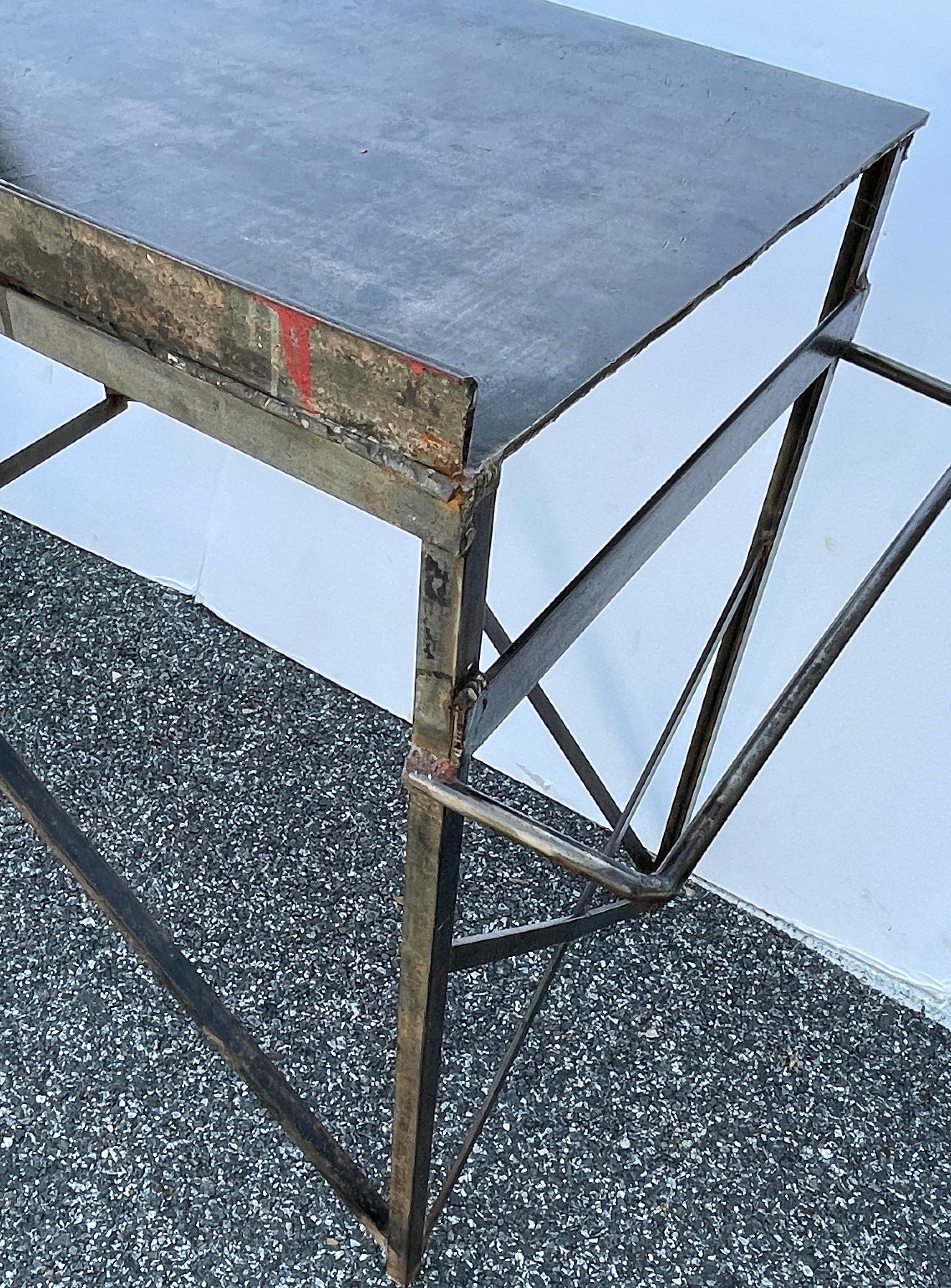 Large Mid-Century Industrial Steel Desk Work Table on Wheels For Sale 6