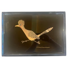 Large Mid Century Inlaid "Roadrunner" Tray by Couroc of California
