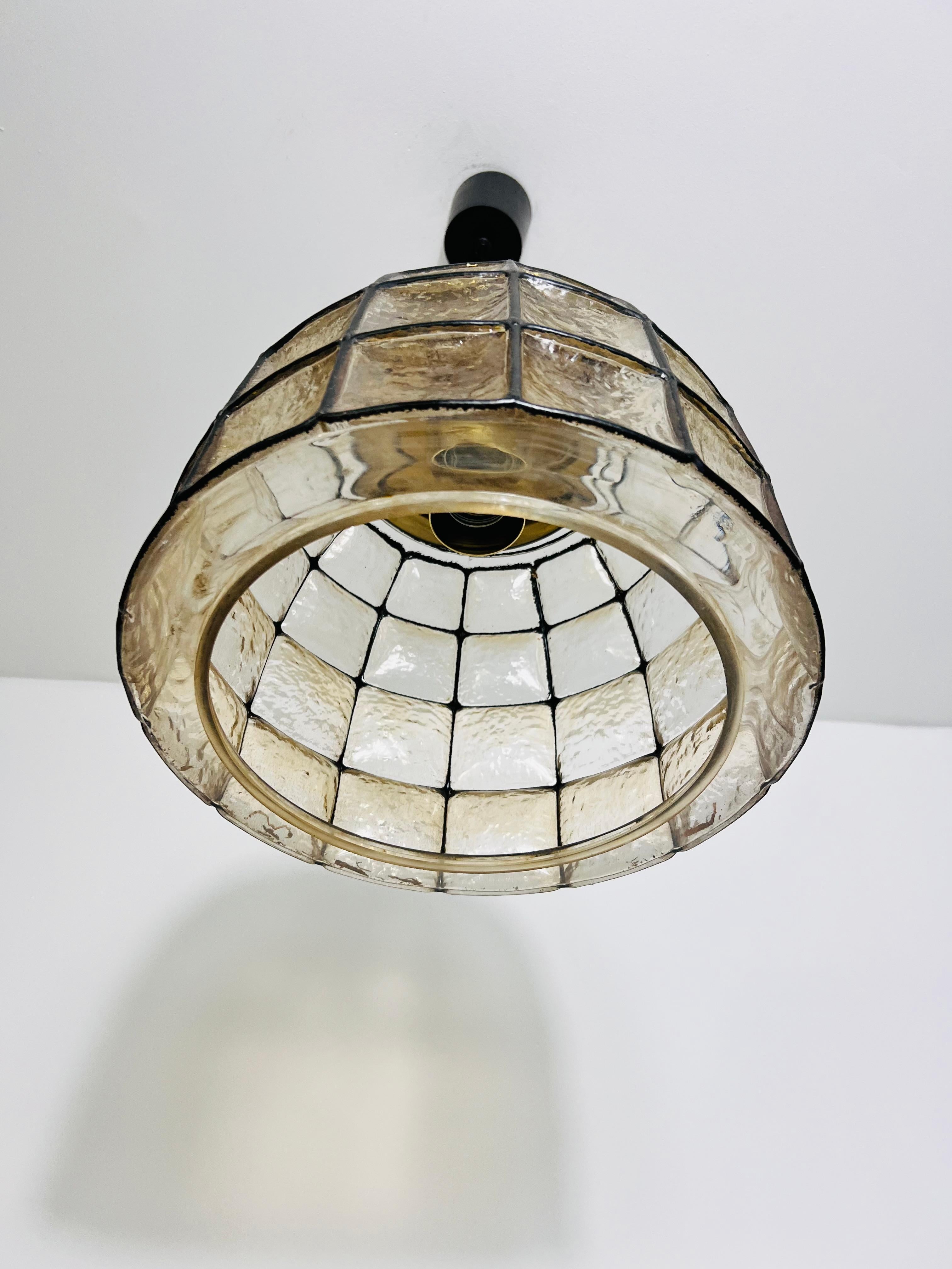 Mid-Century Modern Large Mid-Century Iron and Glass Pendant Lamp by Glashütte Limburg, 1960s For Sale
