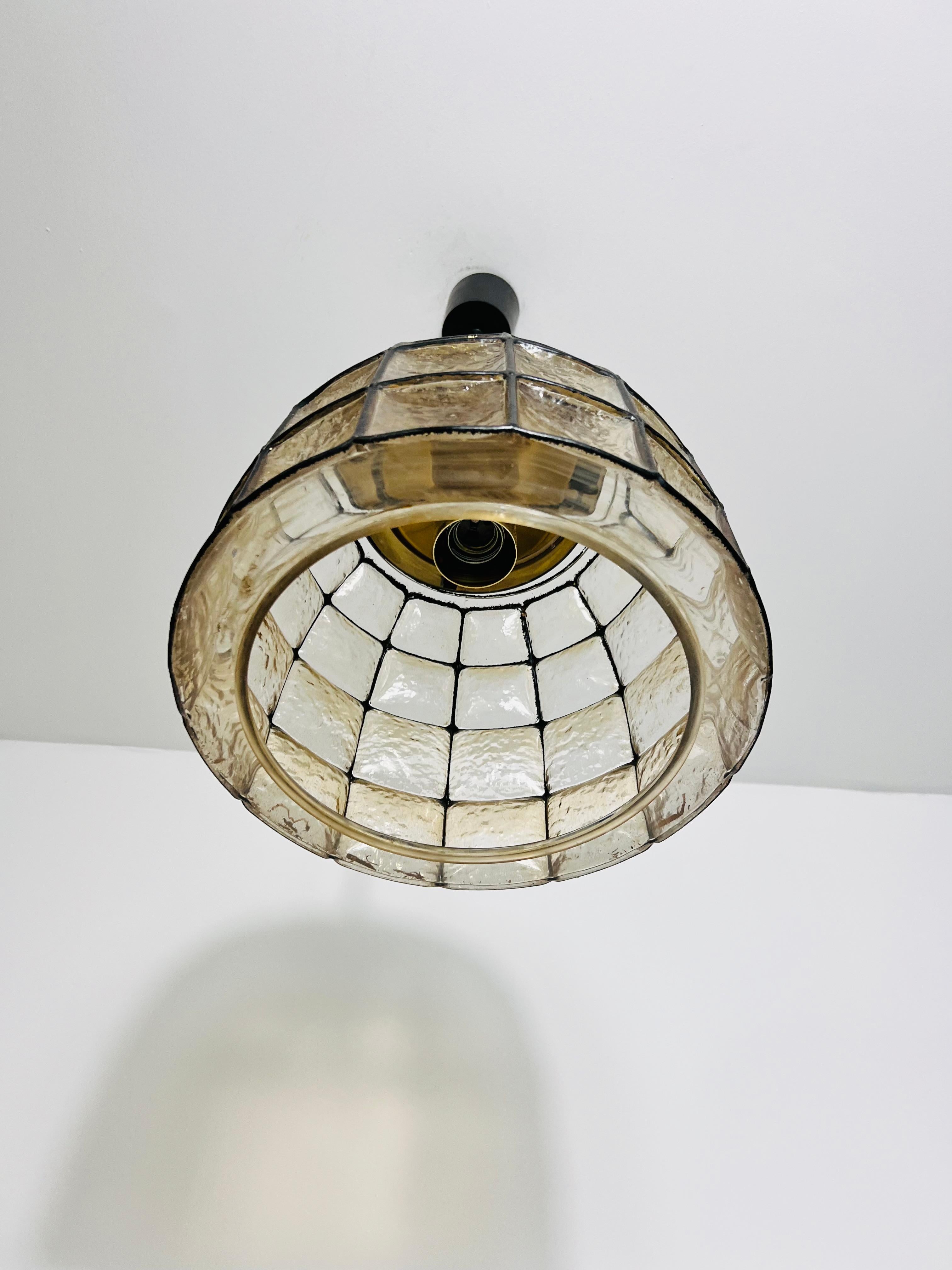 German Large Mid-Century Iron and Glass Pendant Lamp by Glashütte Limburg, 1960s For Sale