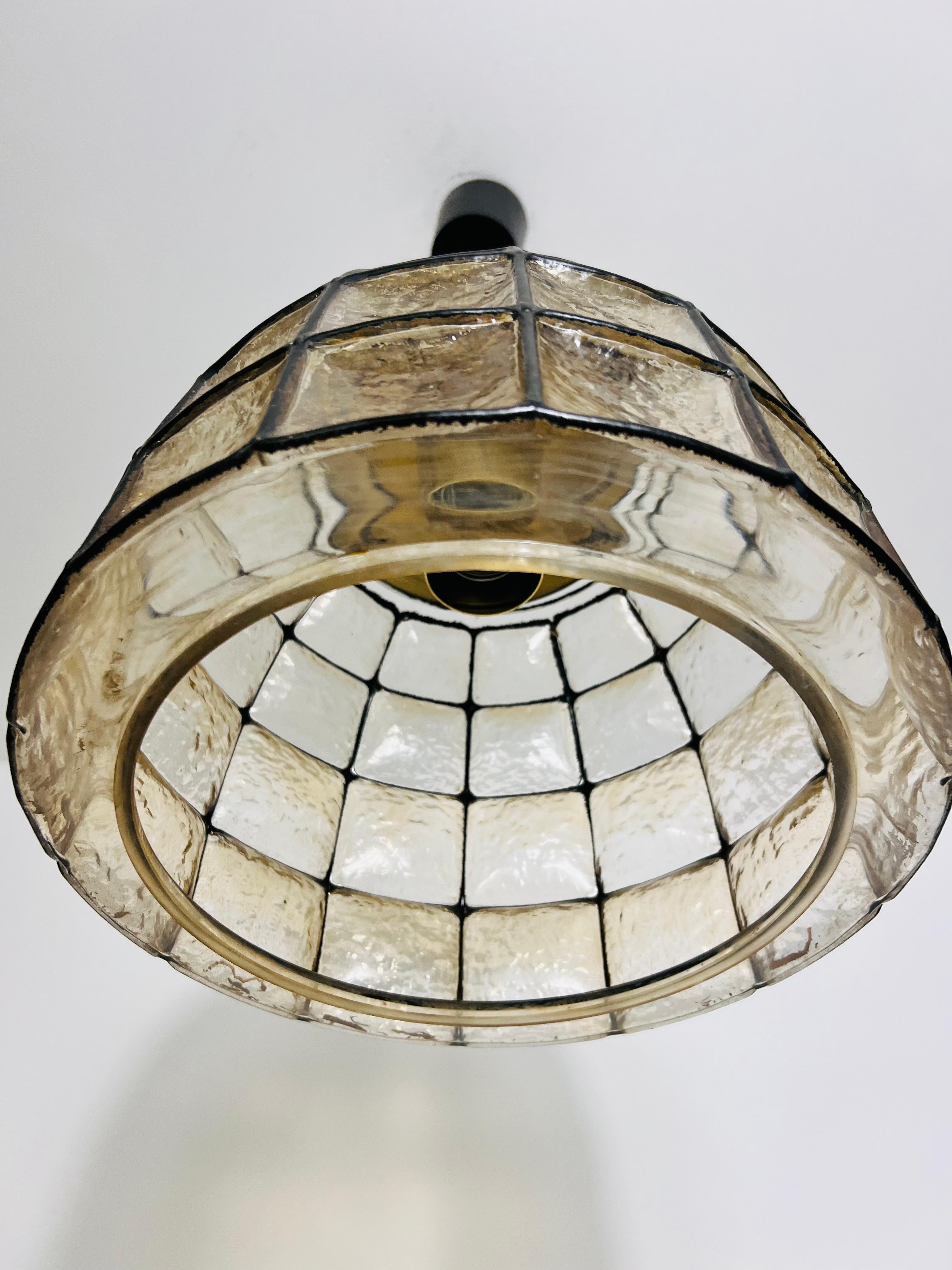 Large Mid-Century Iron and Glass Pendant Lamp by Glashütte Limburg, 1960s In Good Condition For Sale In Hagenbach, DE