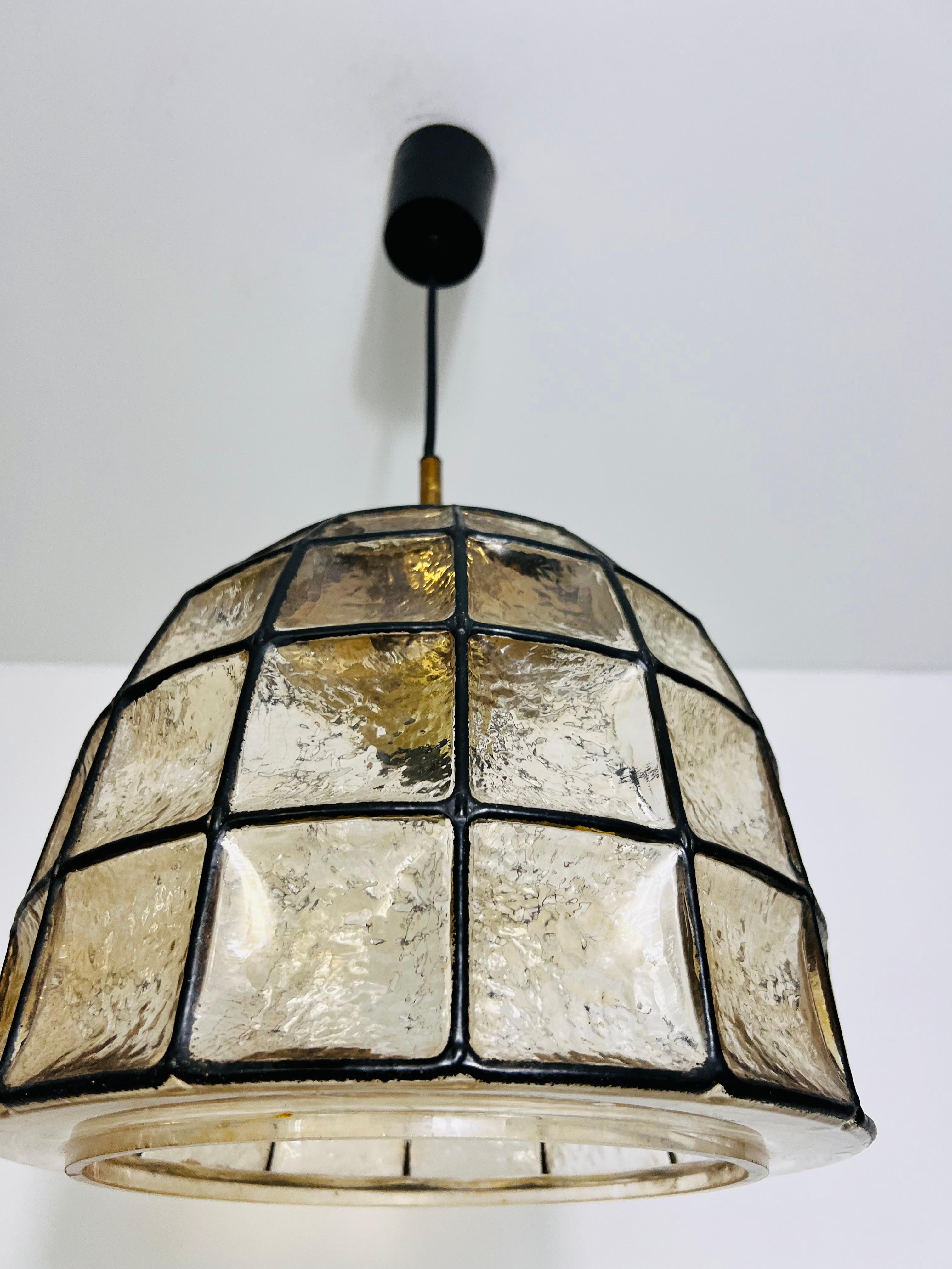 Mid-20th Century Large Mid-Century Iron and Glass Pendant Lamp by Glashütte Limburg, 1960s For Sale