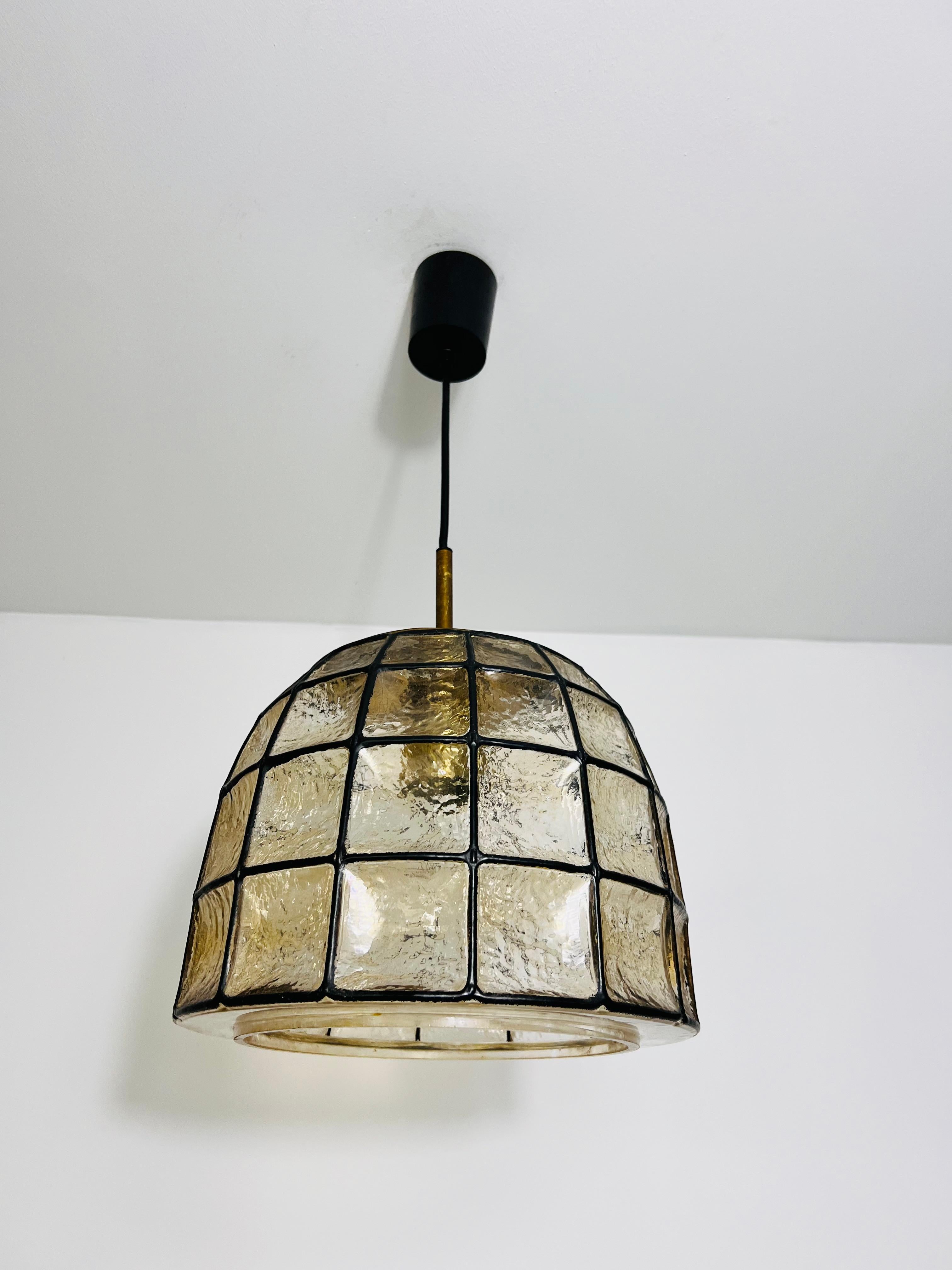 Brass Large Mid-Century Iron and Glass Pendant Lamp by Glashütte Limburg, 1960s For Sale