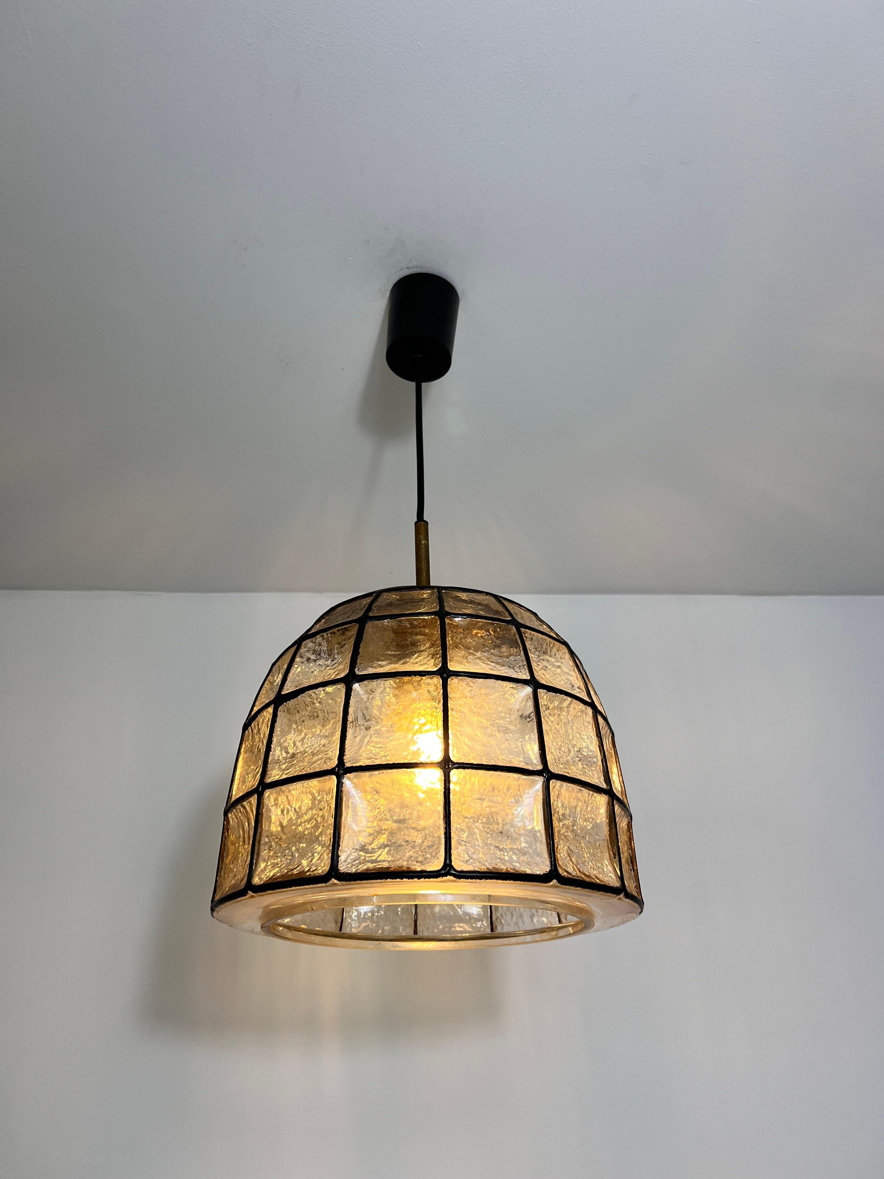 Large Mid-Century Iron and Glass Pendant Lamp by Glashütte Limburg, 1960s For Sale 1