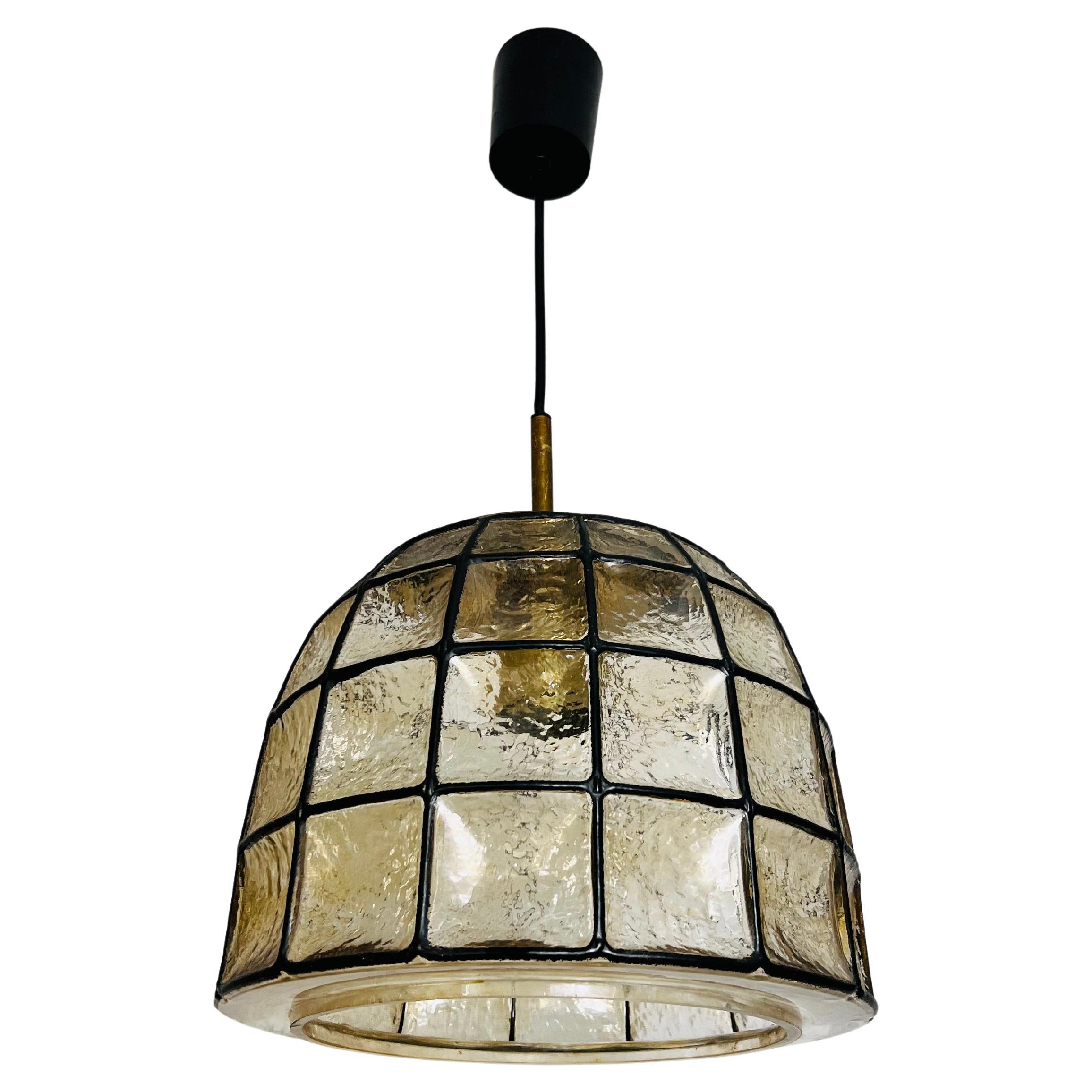 Large Mid-Century Iron and Glass Pendant Lamp by Glashütte Limburg, 1960s