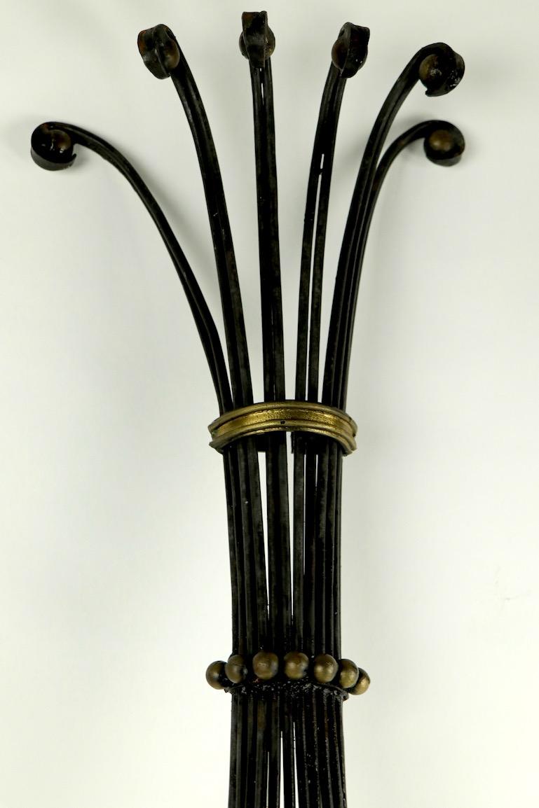 American Large Mid Century  Iron Brass and Wood Candle Sconce For Sale