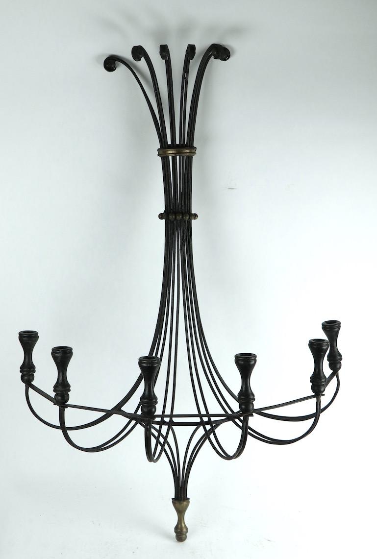 Large Mid Century  Iron Brass and Wood Candle Sconce In Good Condition For Sale In New York, NY