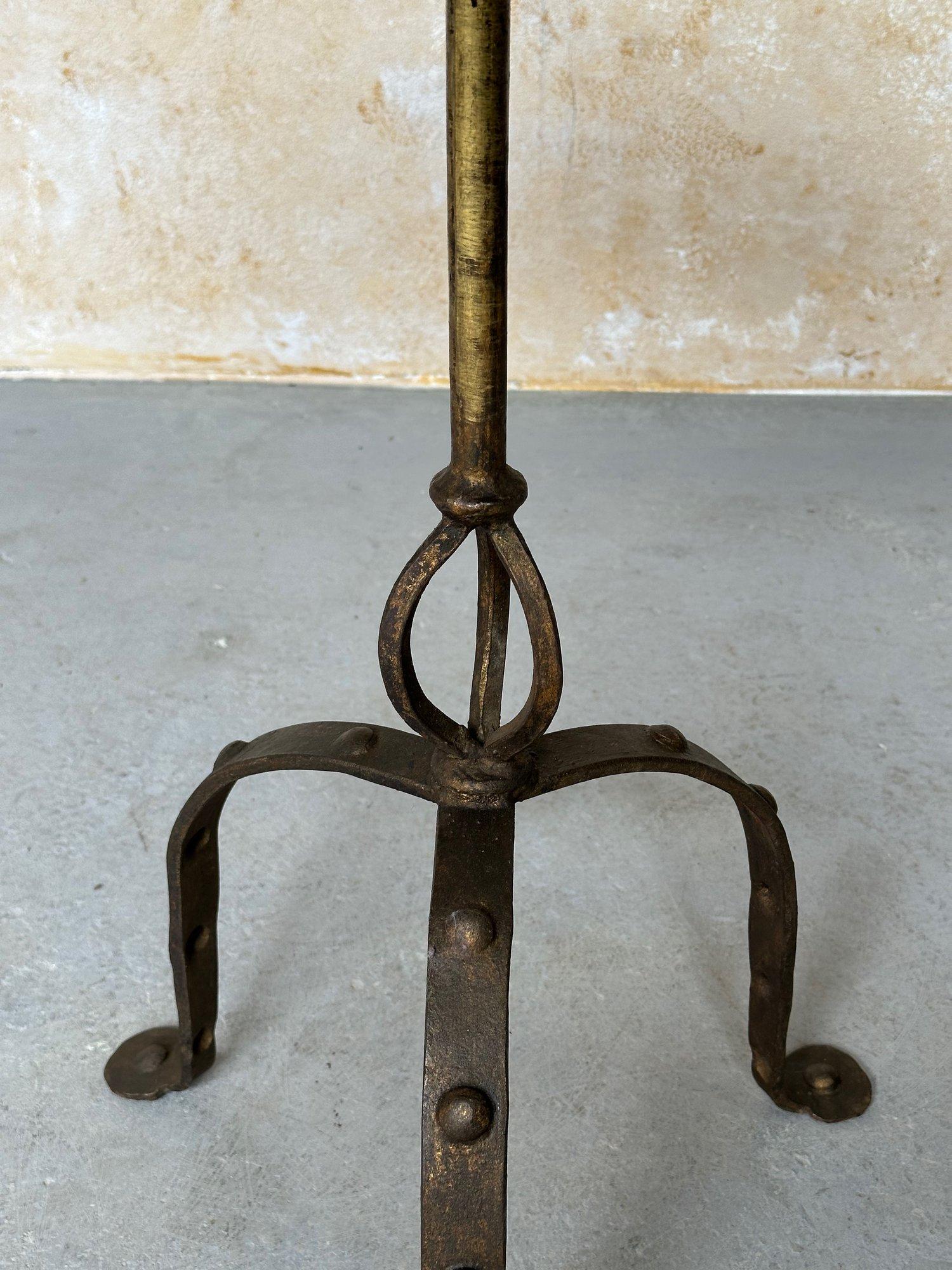Large Mid Century Iron Side Table with Riveted Tripod Base For Sale 3