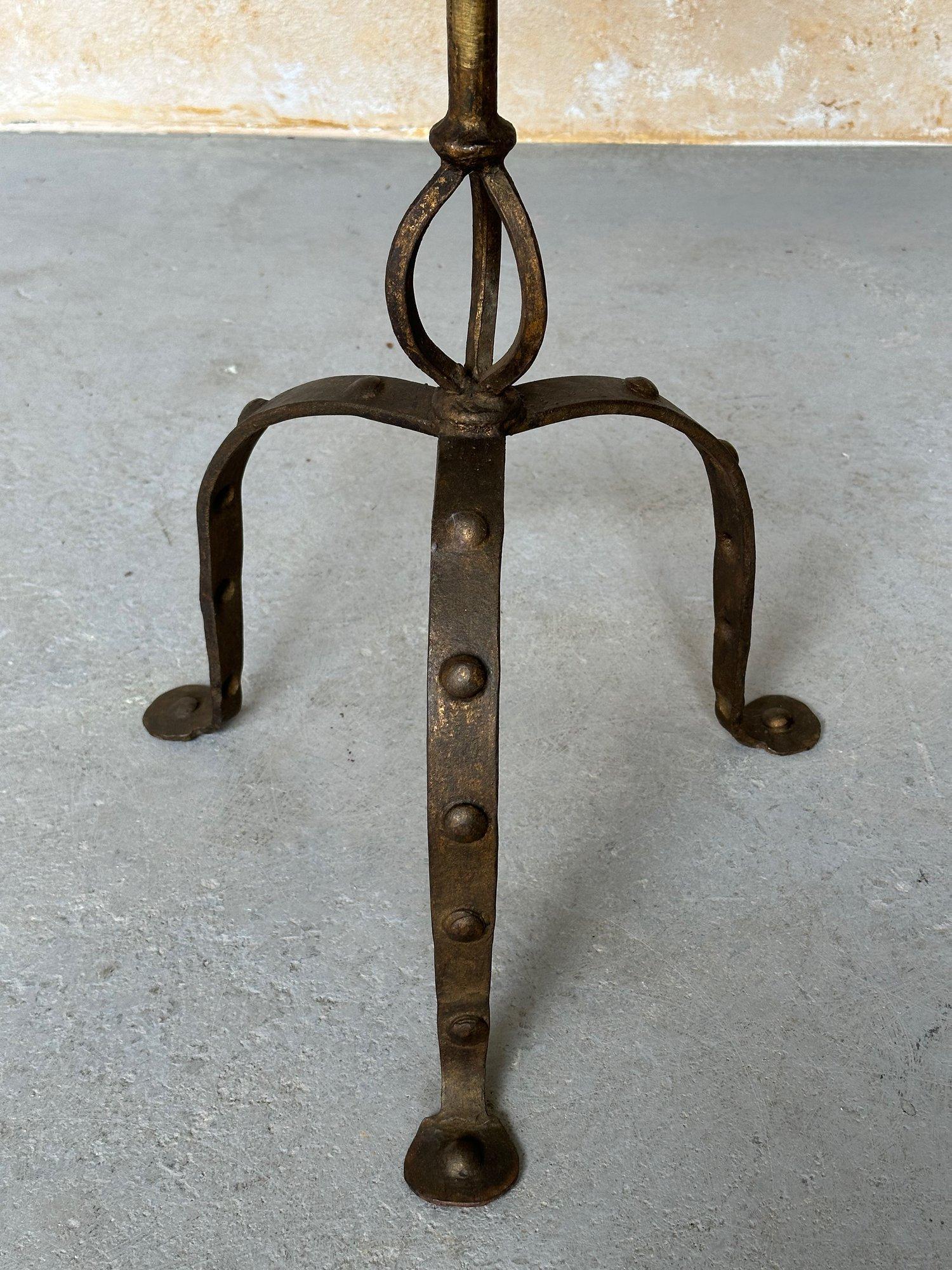 Large Mid Century Iron Side Table with Riveted Tripod Base For Sale 4