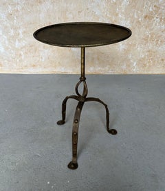 Large Mid Century Iron Side Table with Riveted Tripod Base