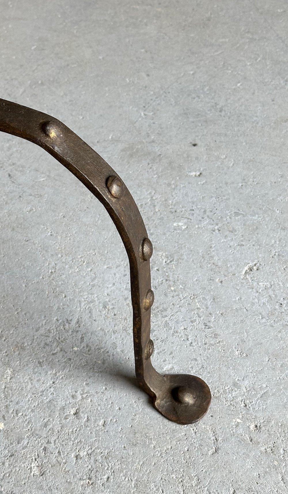 Large Mid Century Iron Side Table with Riveted Tripod Base In Good Condition For Sale In Buchanan, NY