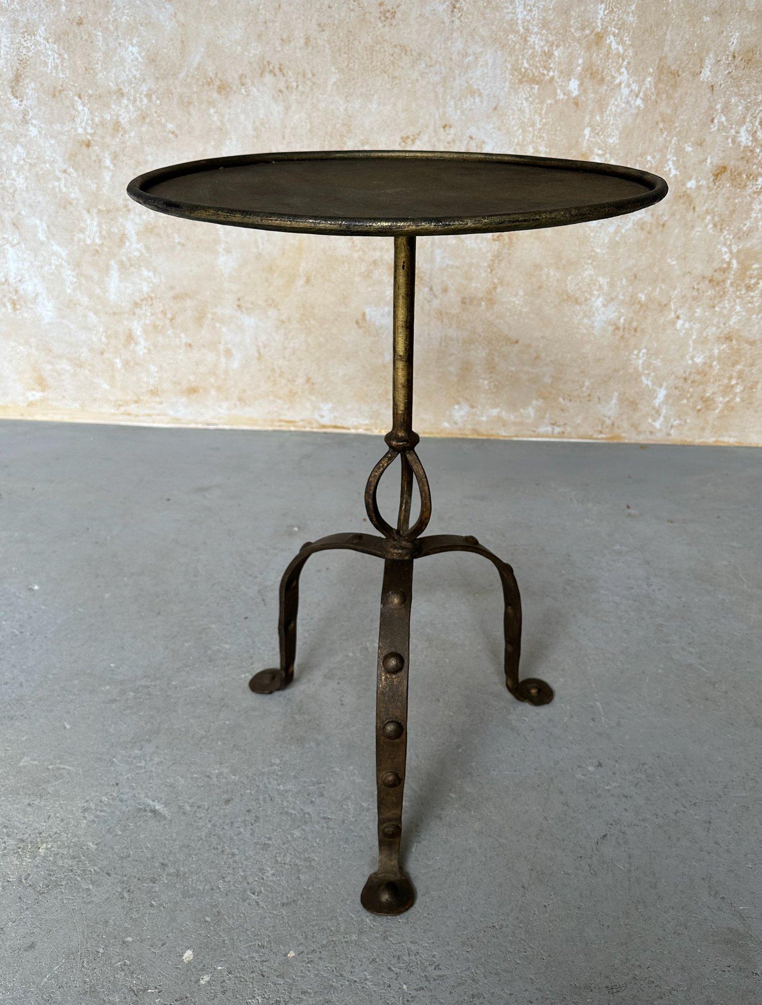 Large Mid Century Iron Side Table with Riveted Tripod Base For Sale 1