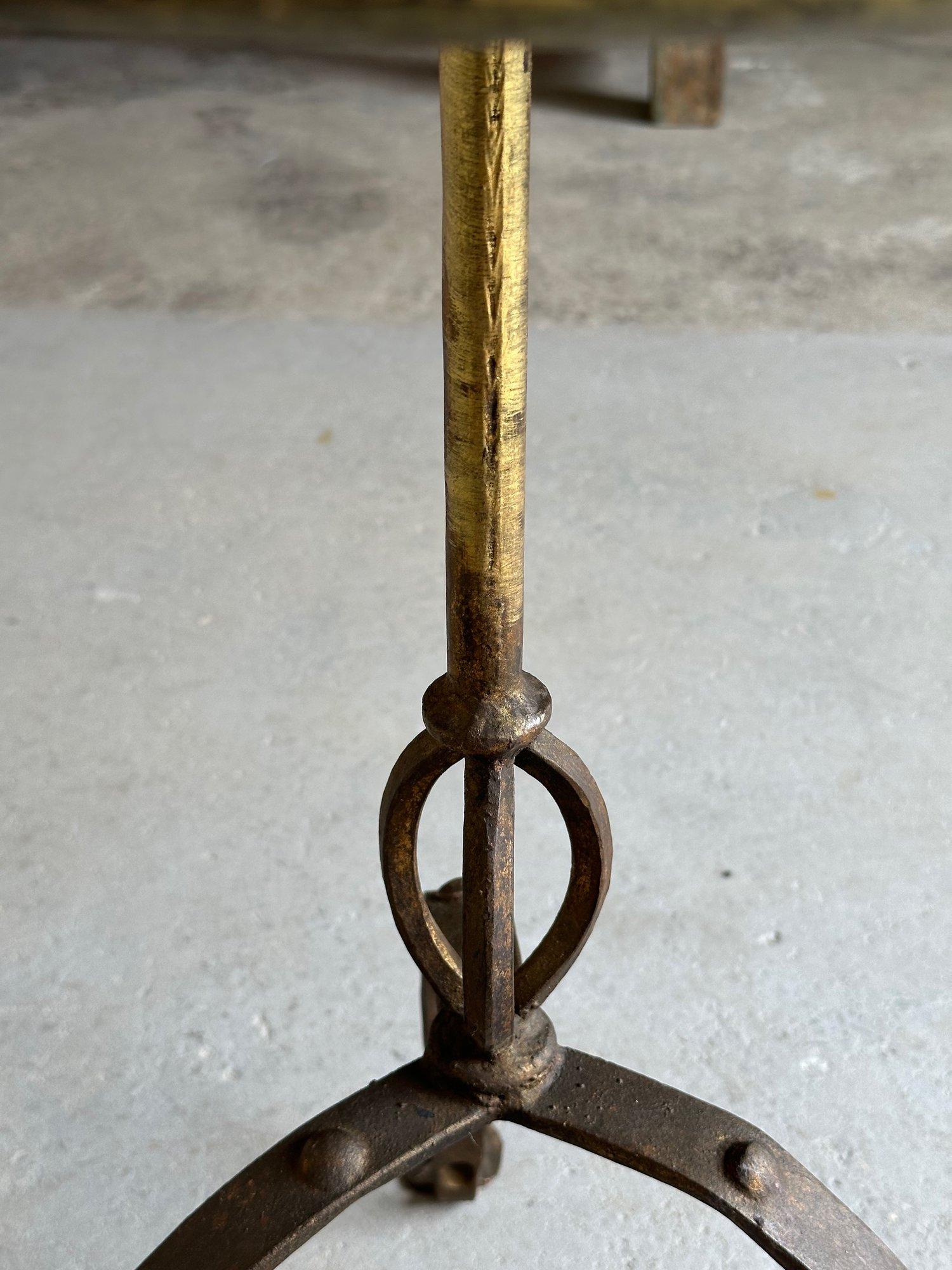 Large Mid Century Iron Side Table with Riveted Tripod Base For Sale 2