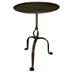 Large Mid Century Iron Side Table with Riveted Tripod Base