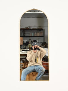 Large Mid-Century Italian Arched Brass Mirror, Italy, 1950s