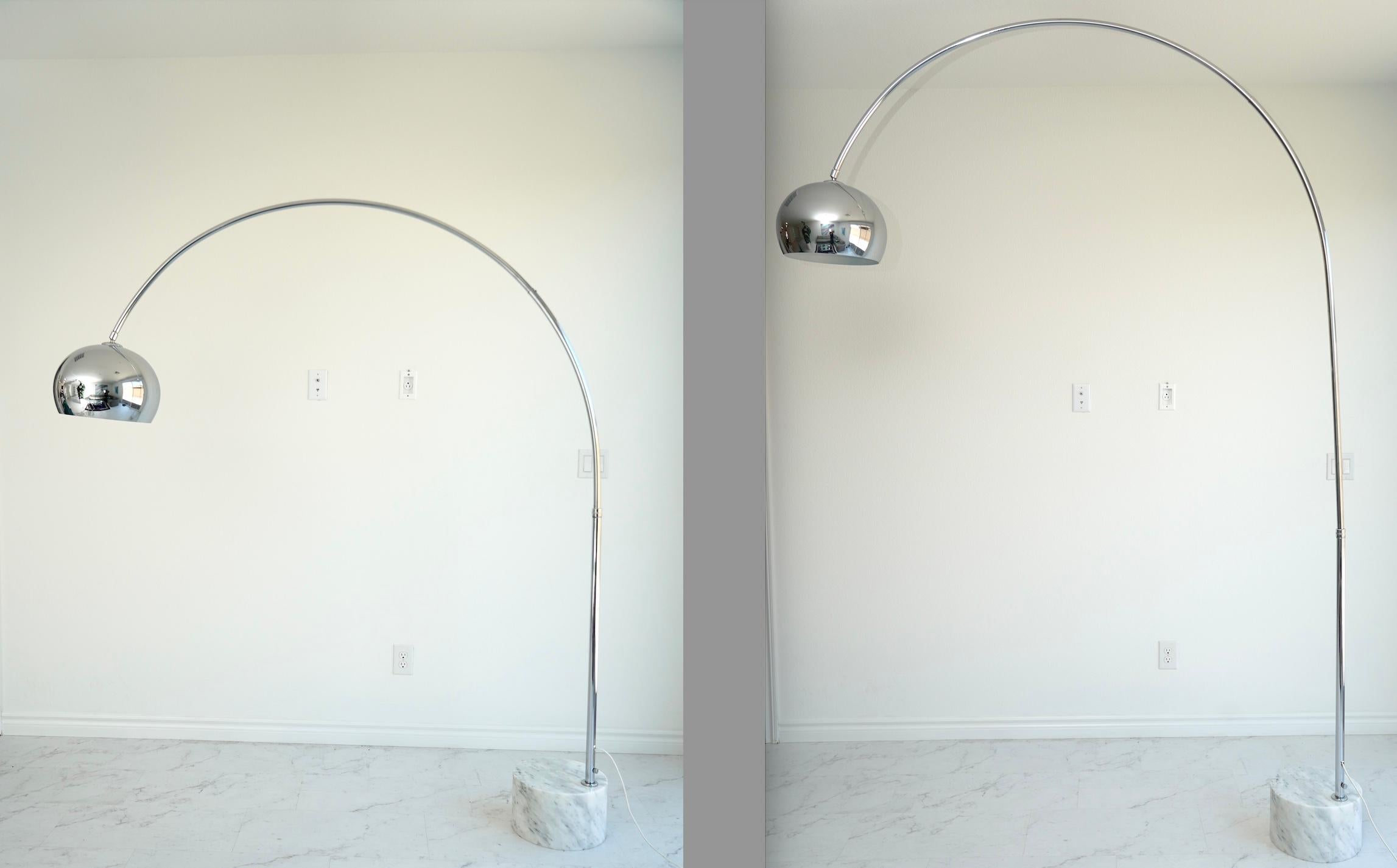 Large Mid Century Italian Arco / Arc Chrome & Marble Floor Lamp- Post modern For Sale 6
