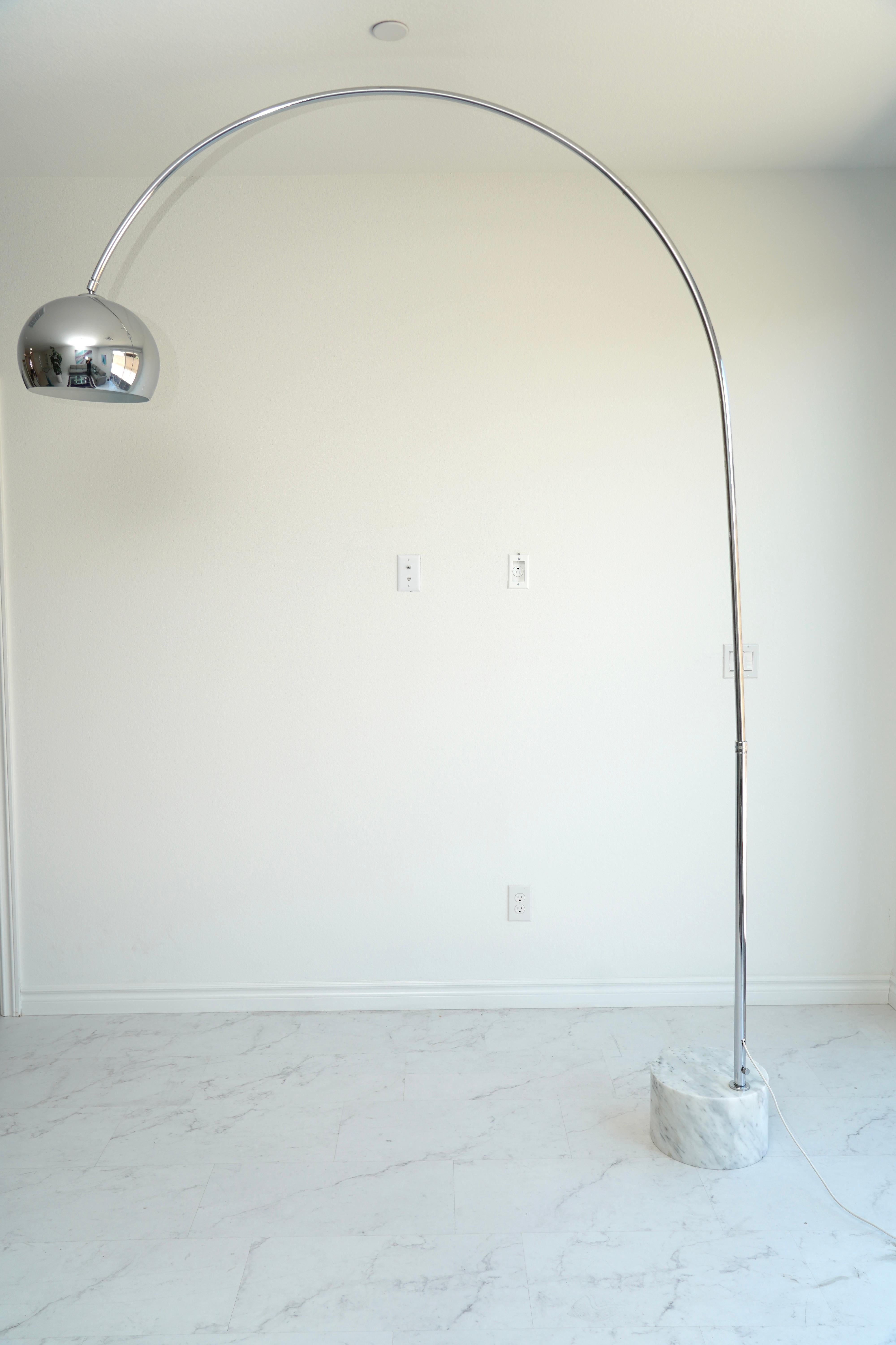 Mid-Century Modern Large Mid Century Italian Arco / Arc Chrome & Marble Floor Lamp- Post modern For Sale